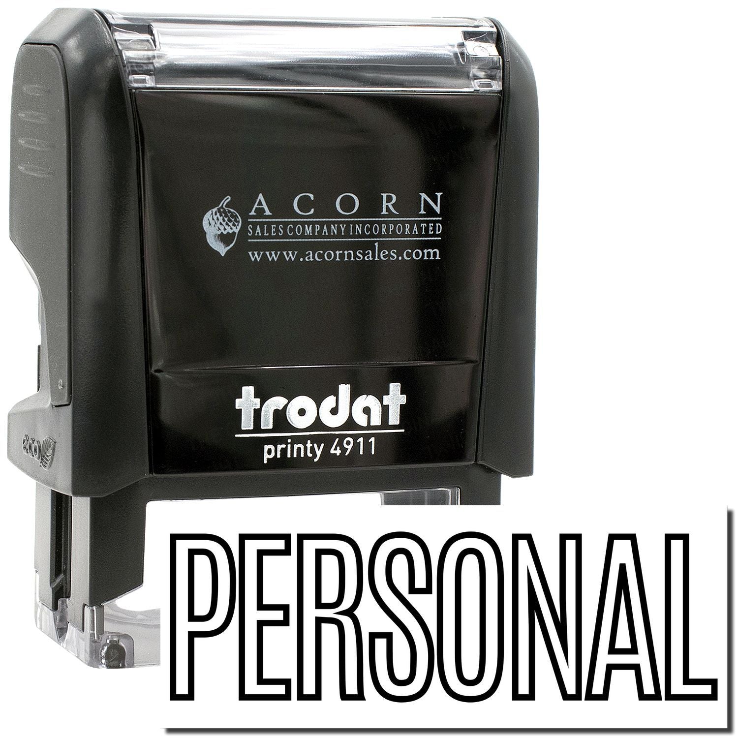 Personal Trodat Printy 4911 self-inking stamp by Acorn Sales Company in black case.