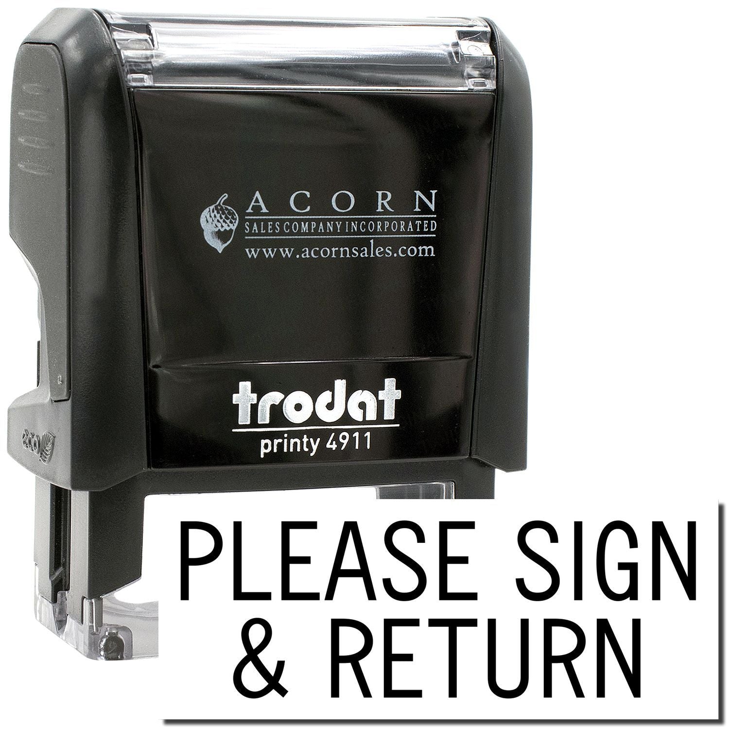 Trodat Printy 4911 self-inking Please Sign & Return stamp by Acorn Sales Company.