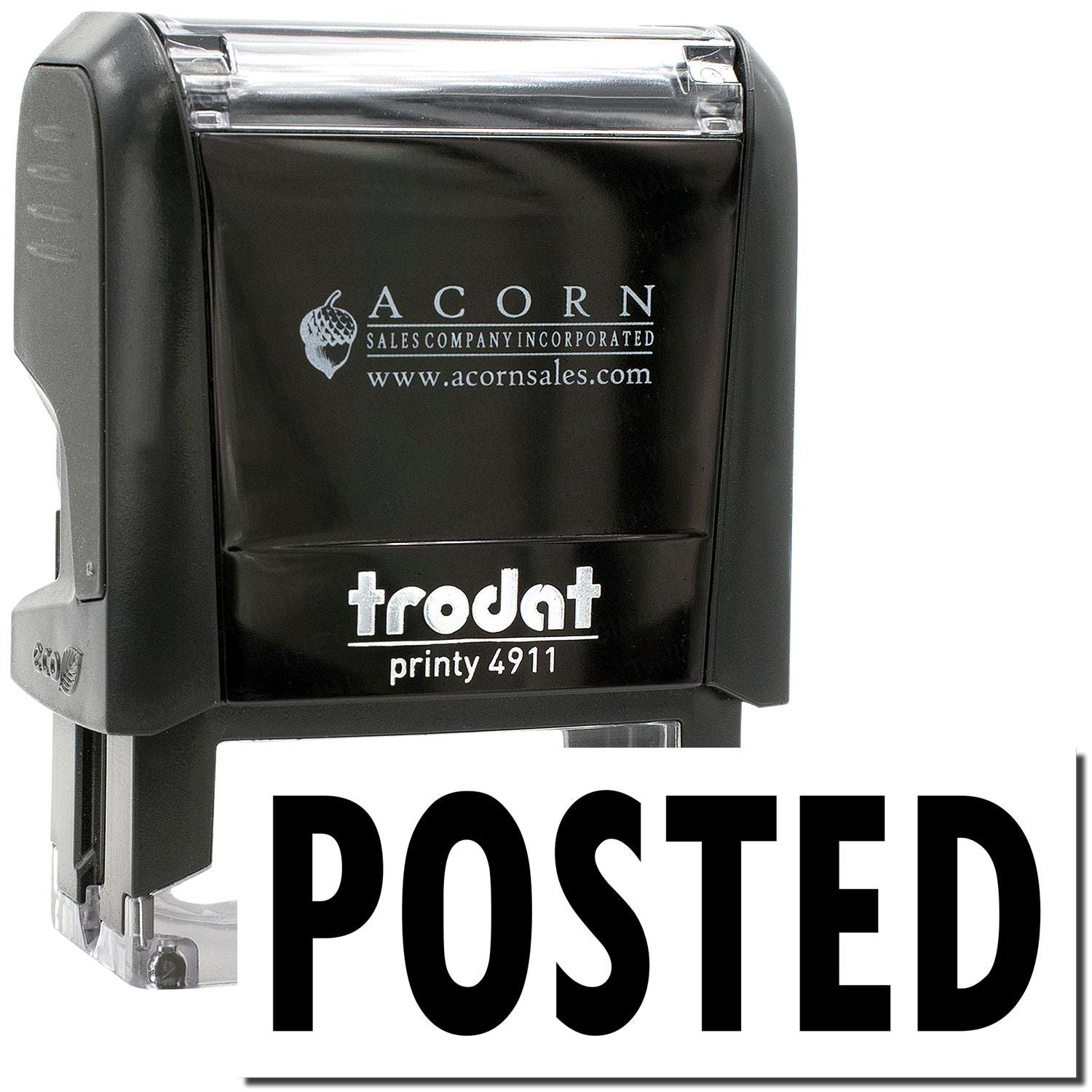 Trodat Printy 4911 self-inking POSTED stamp, black office rubber stamp for mailing and document processing