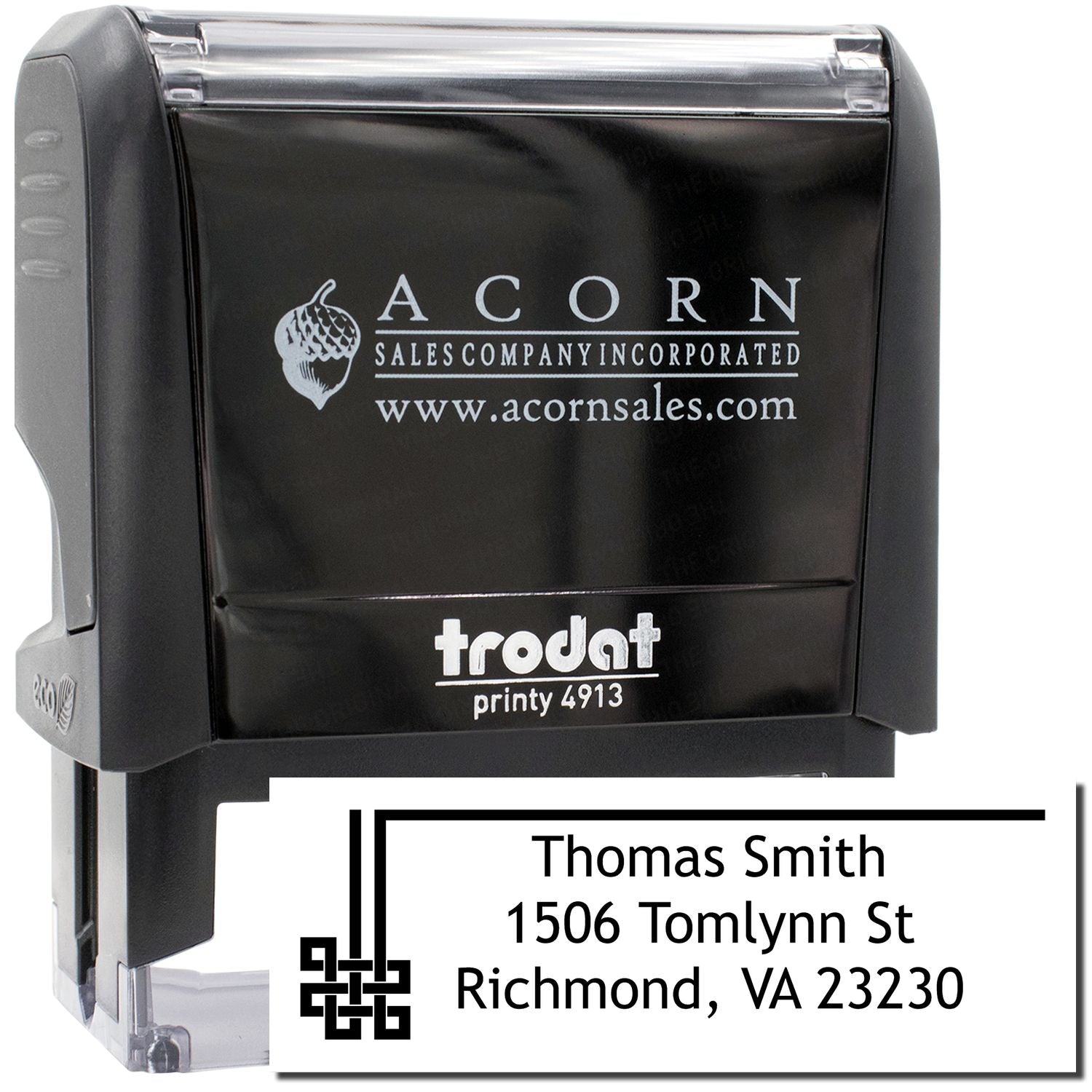 Custom self-inking address rubber stamp with name and logo, Trodat Printy 4913