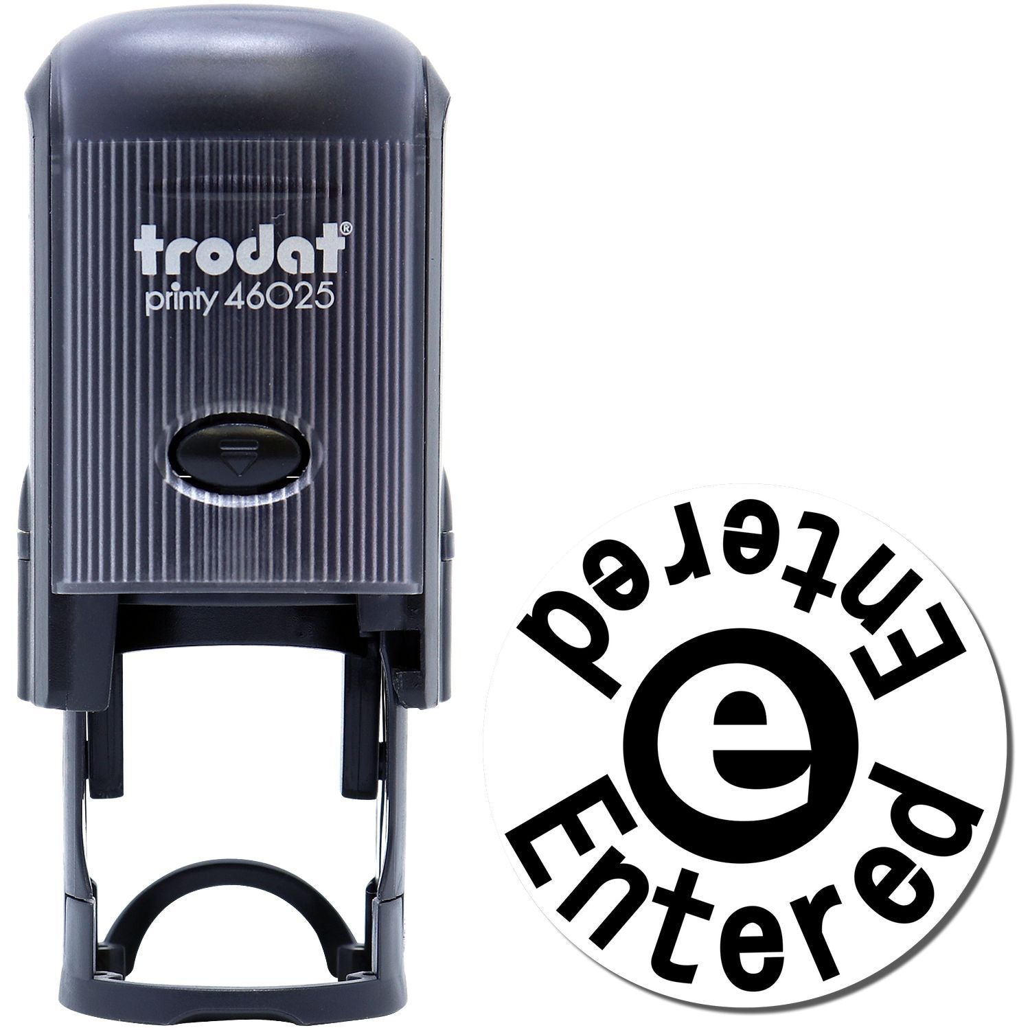 Trodat Printy 46025 self-inking Entered stamp with e icon on white background