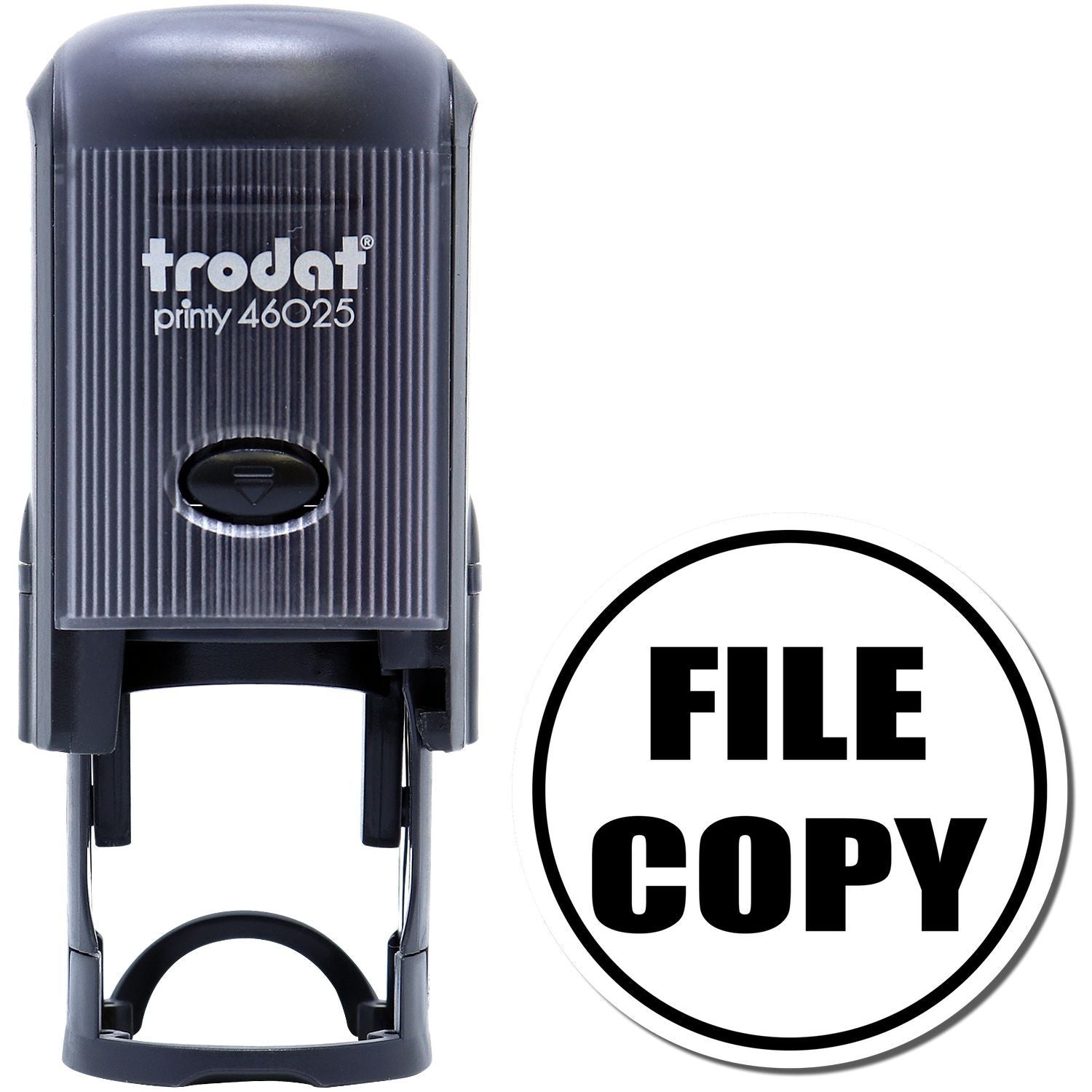 Trodat Printy 46025 self-inking file copy stamp for office document marking, black stamp with FILE COPY imprint.