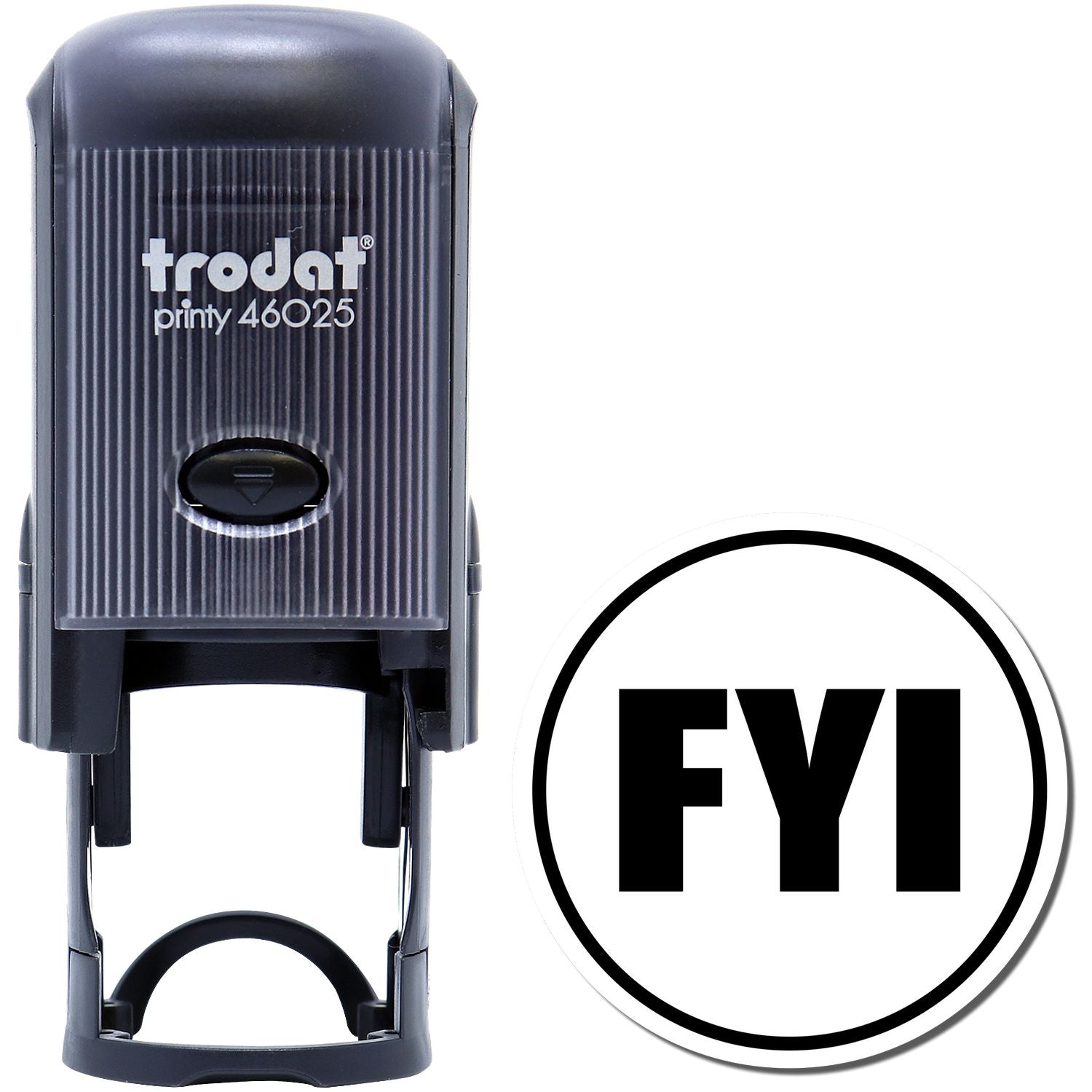 Trodat Printy 46025 self-inking stamp with FYI label on white background