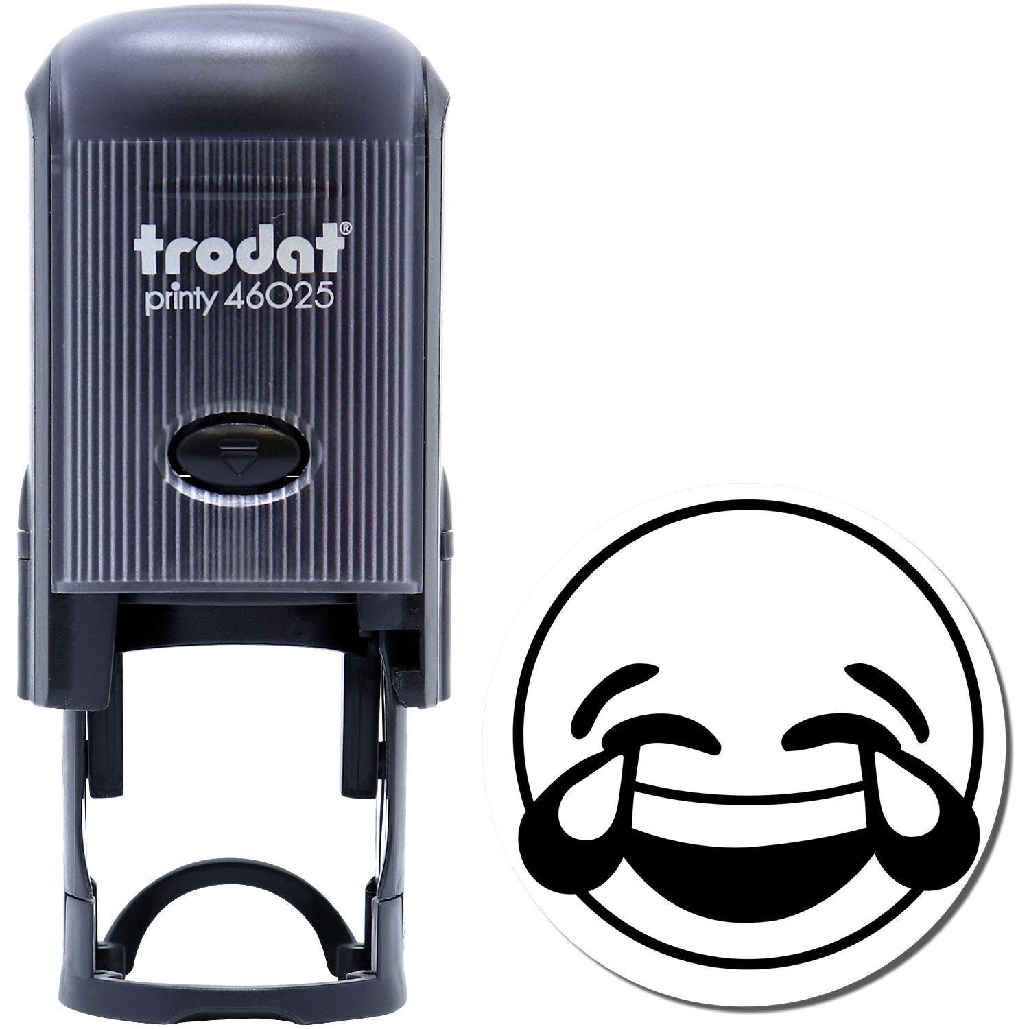 Trodat Printy 46025 self-inking stamp with laughing emoji design for custom imprinting
