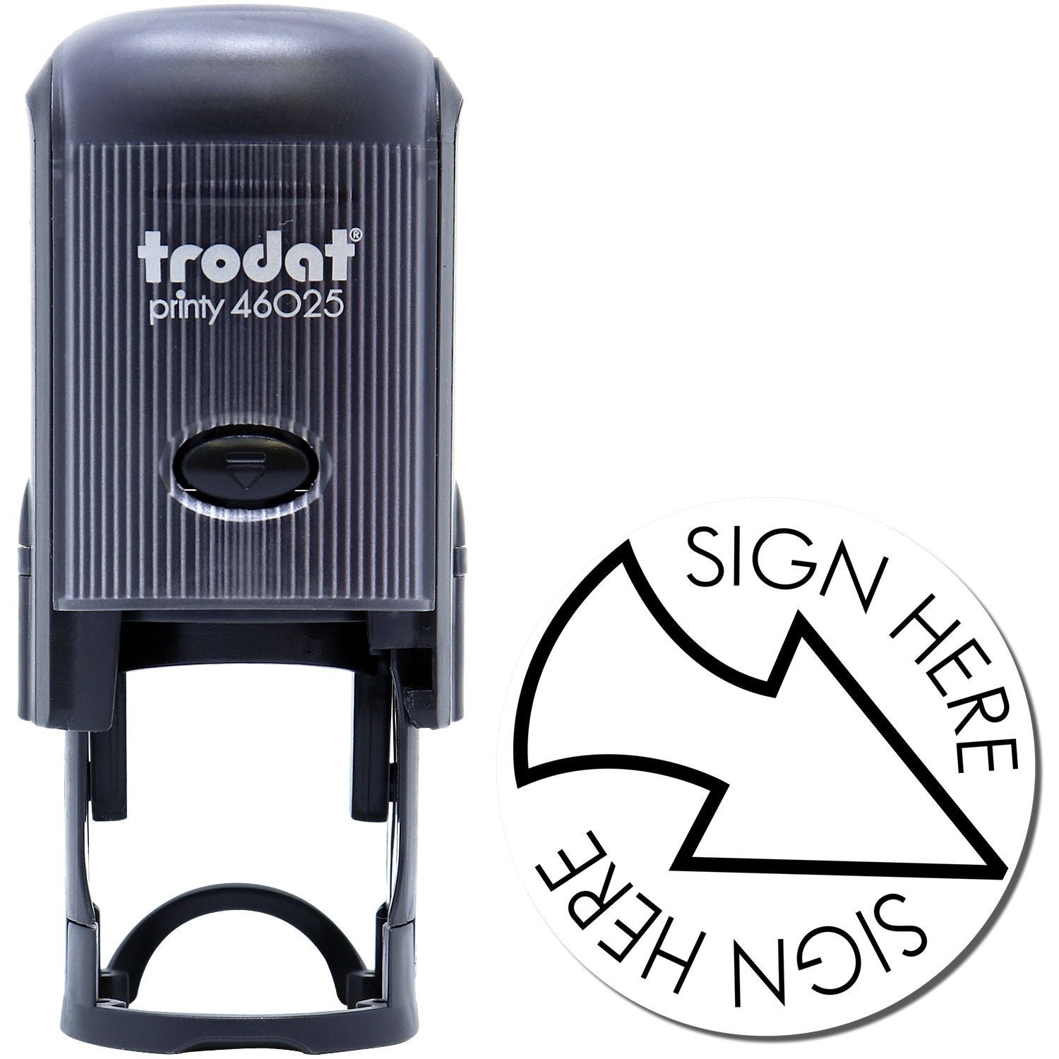 Trodat Printy 46025 self-inking stamp with Sign Here indicator, black office stamp tool