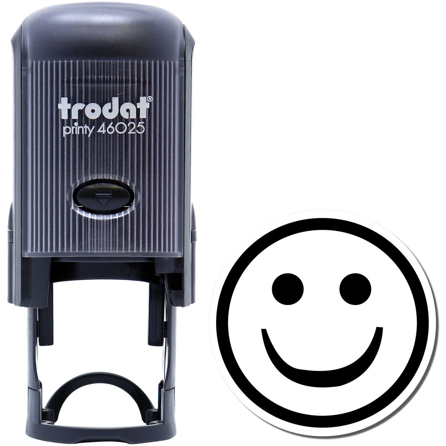 Trodat Printy 46025 self-inking smiley face stamp, black office rubber stamp with smiley imprint