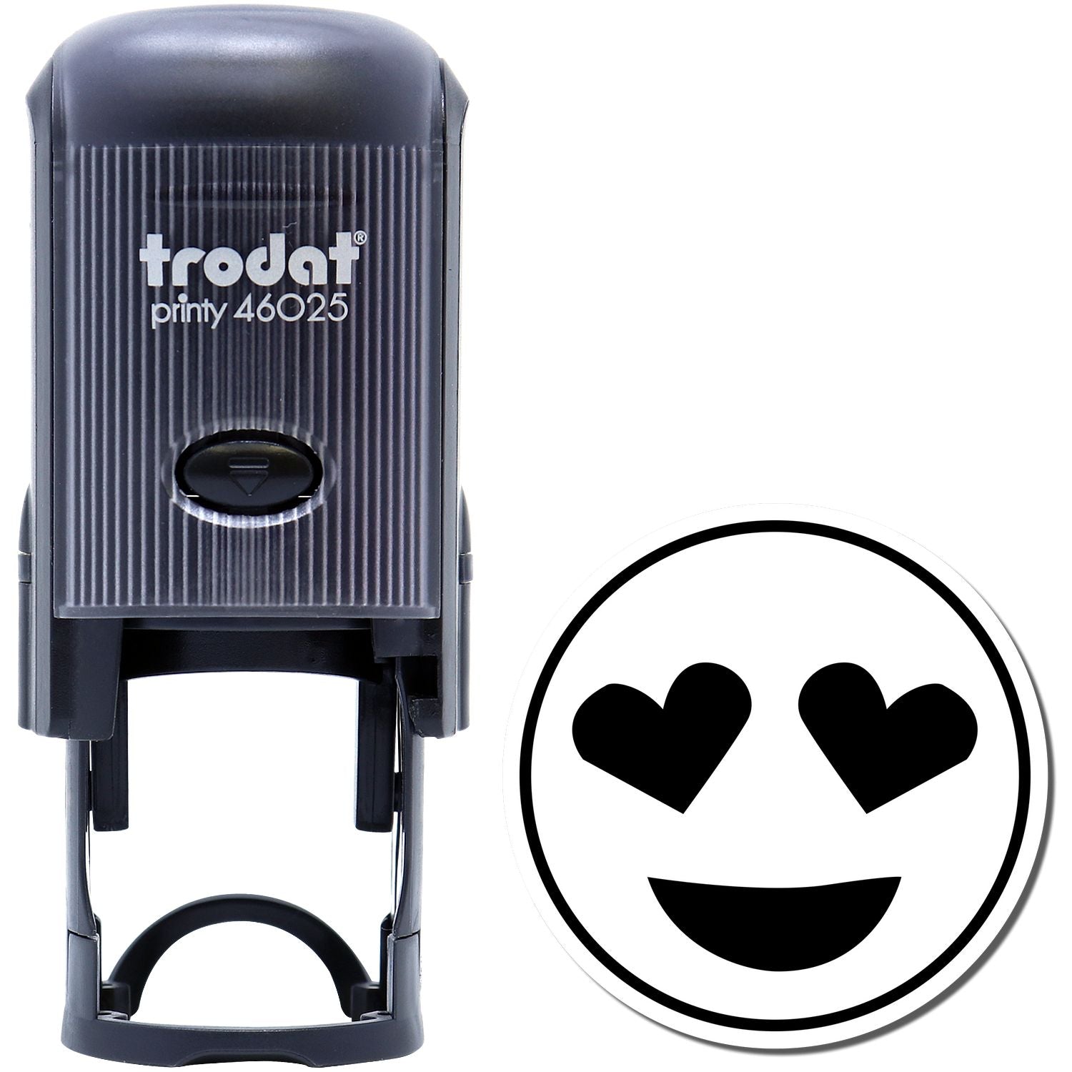 Trodat Printy 46025 self-inking stamp with heart eyes emoji design