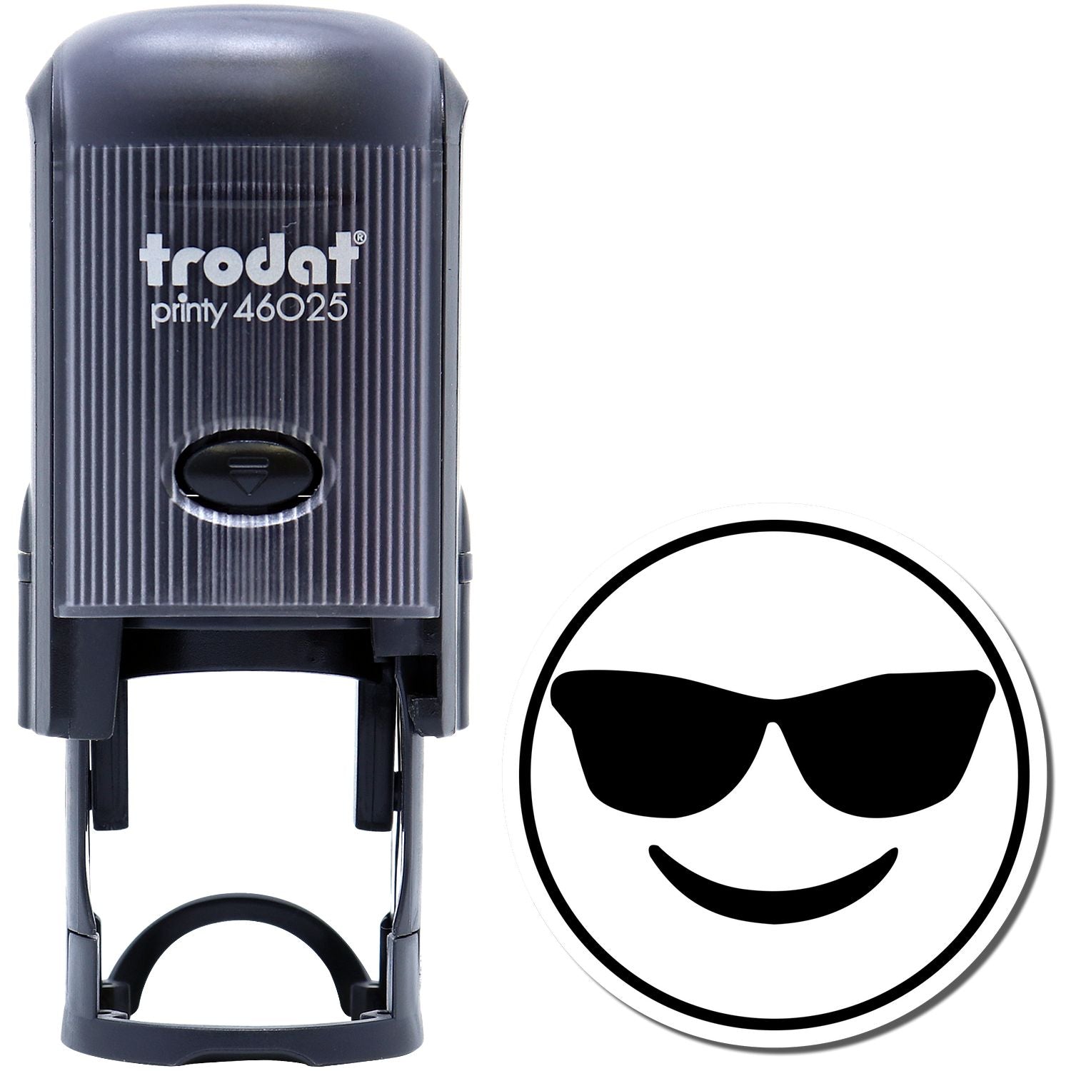 Trodat Printy 46025 self-inking stamp with sunglasses smiley face icon for custom emoji stamping