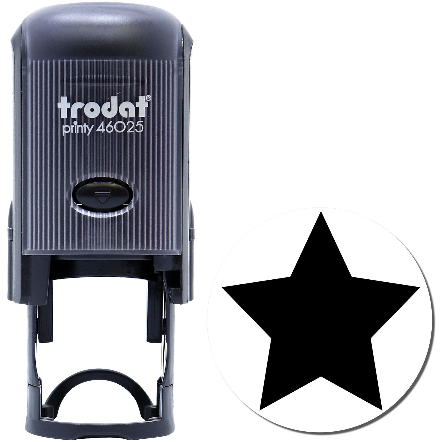 Trodat Printy 46025 self-inking stamp with black star imprint
