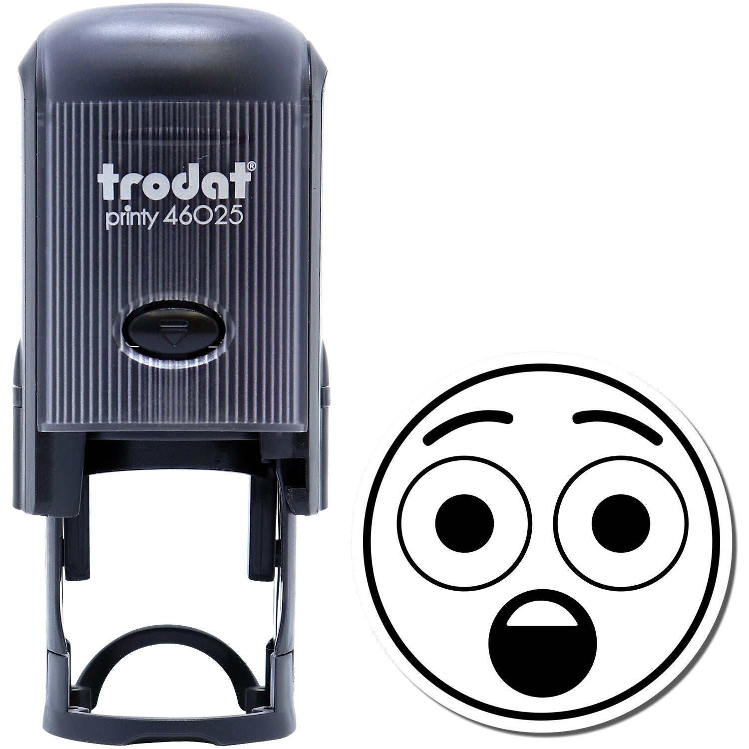 Trodat Printy 46025 self-inking stamp with surprised emoji face design