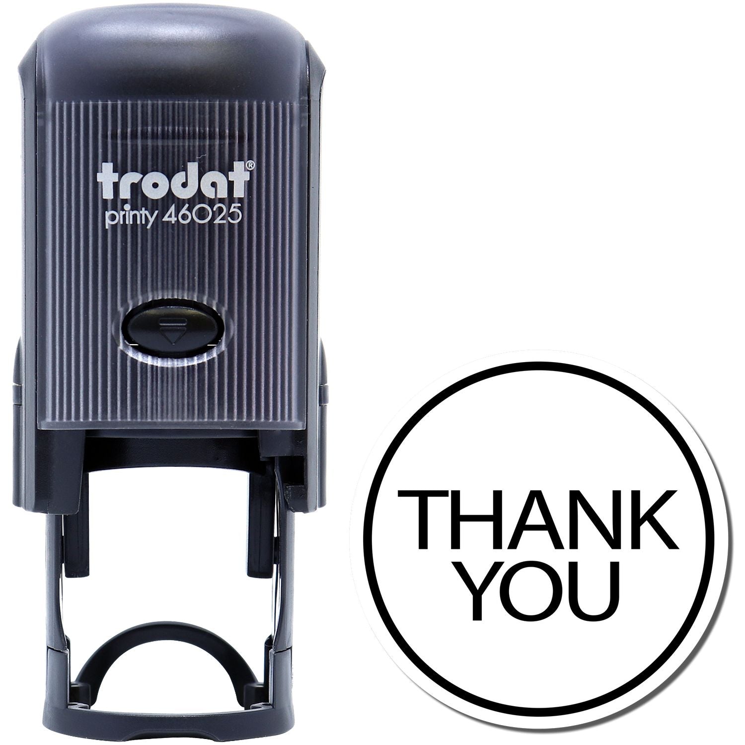 Trodat Printy 46025 self-inking thank you stamp with round THANK YOU impression.