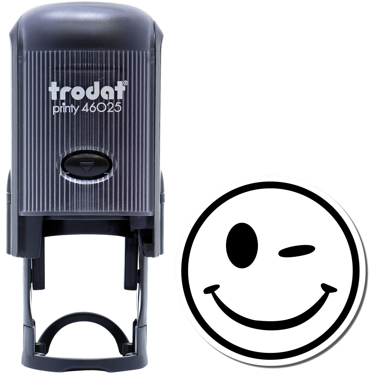 Trodat Printy 46025 self-inking smiley face stamp with winking smiley icon