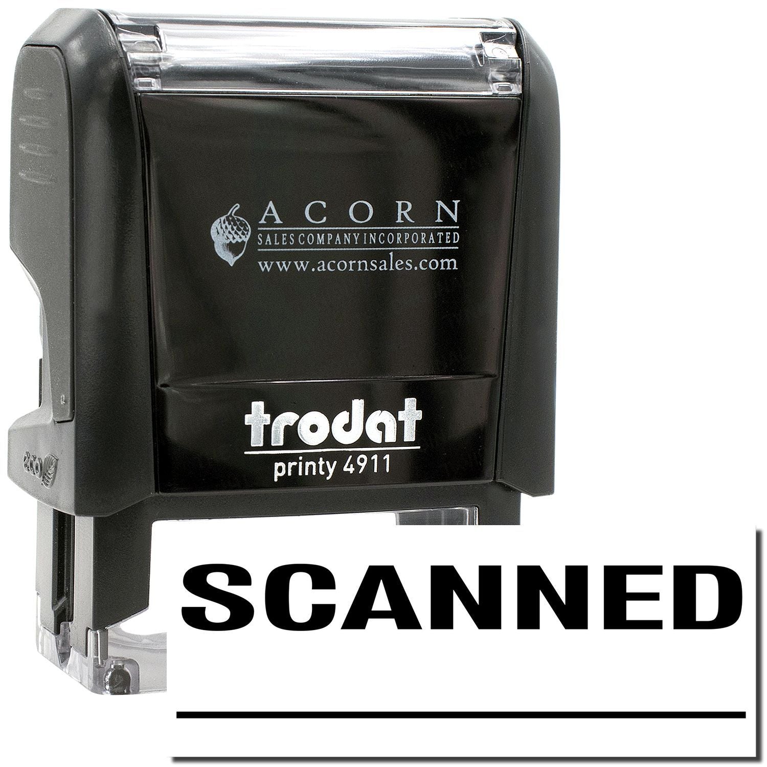 Scanned image of a Trodat Printy 4911 self-inking rubber stamp from Acorn Sales Company