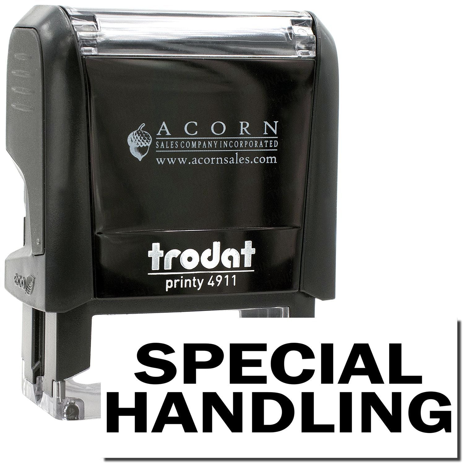 Trodat Printy 4911 self-inking stamp by Acorn Sales with Special Handling label