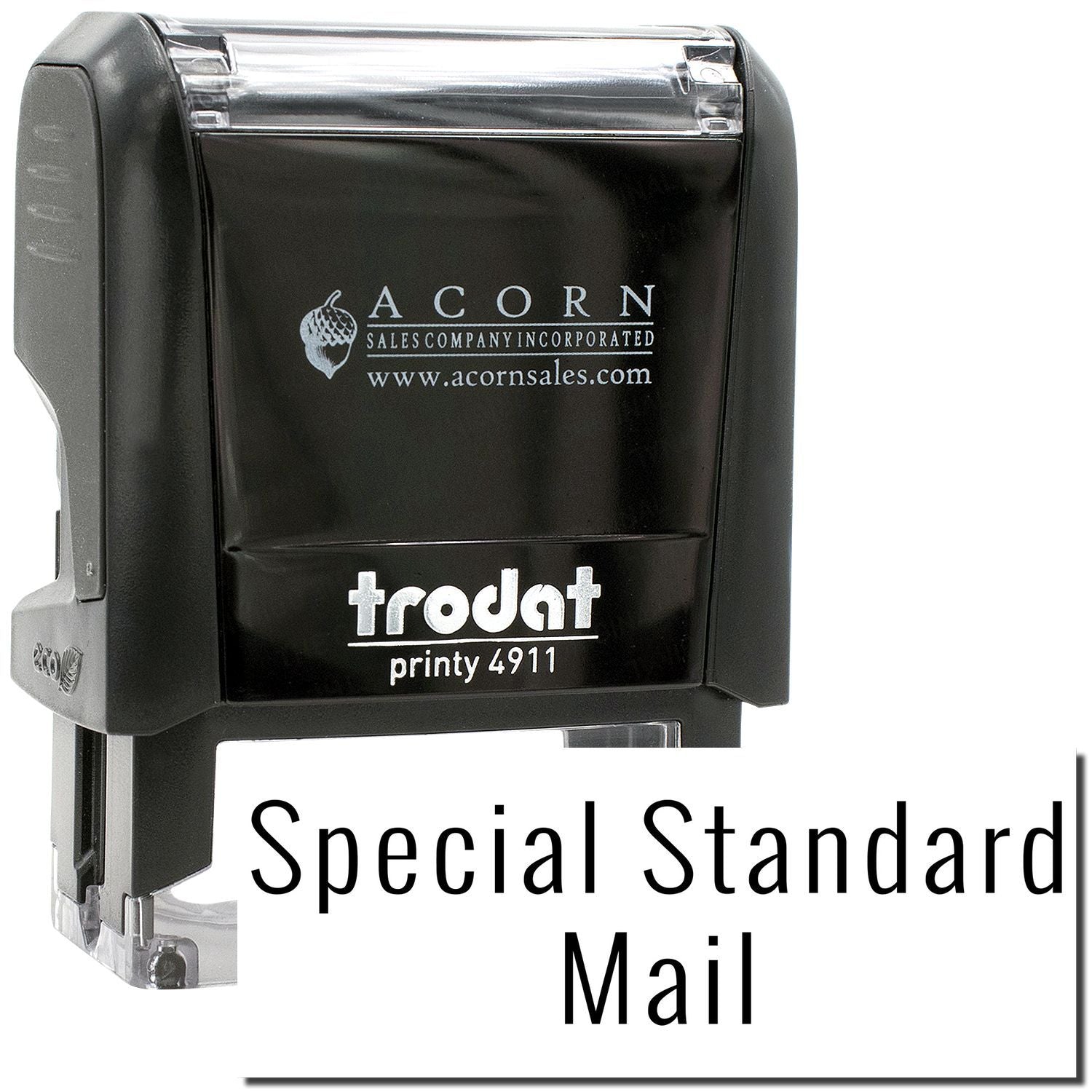 Trodat Printy 4911 self-inking stamp for Special Standard Mail, black Acorn Sales Company logo stamp