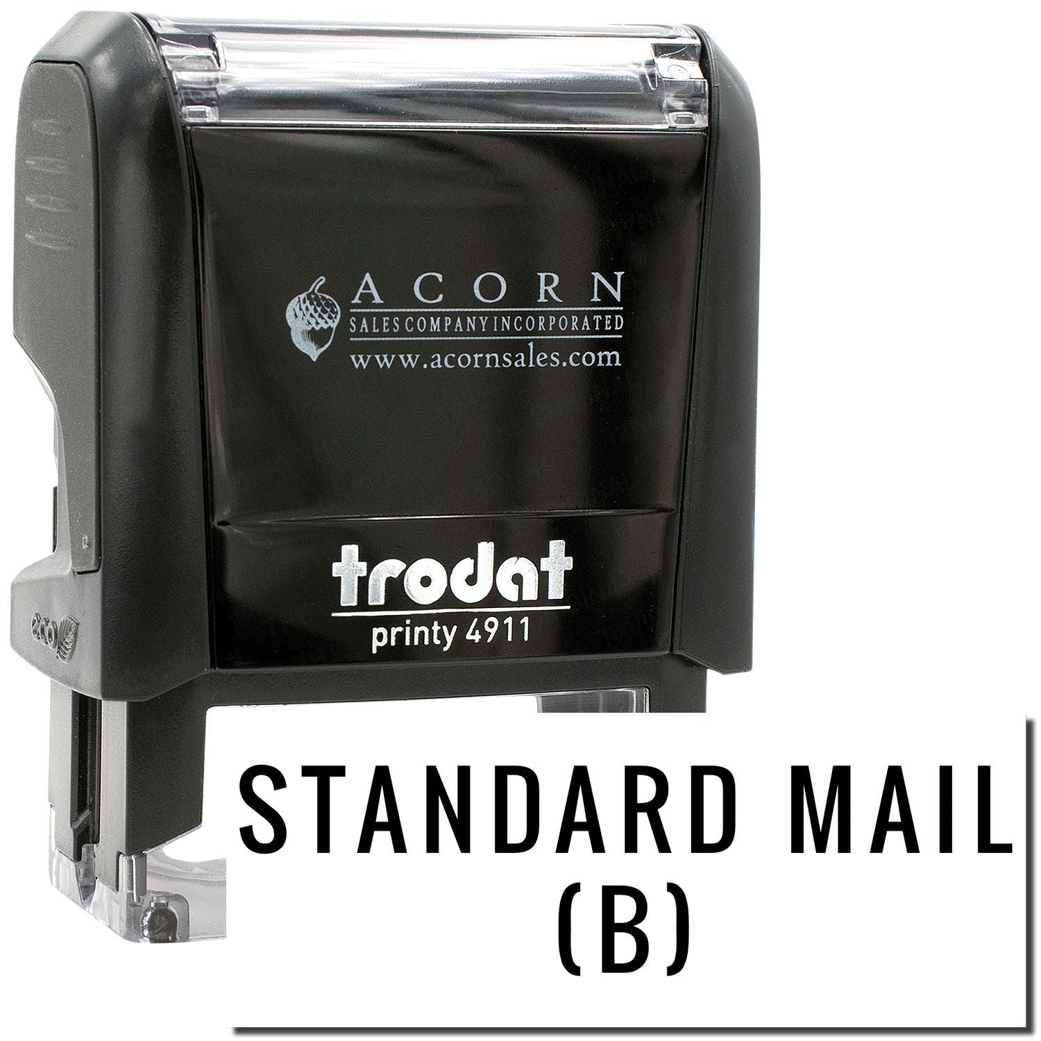 Trodat Printy 4911 self-inking standard mail stamp, black, with Acorn Sales logo