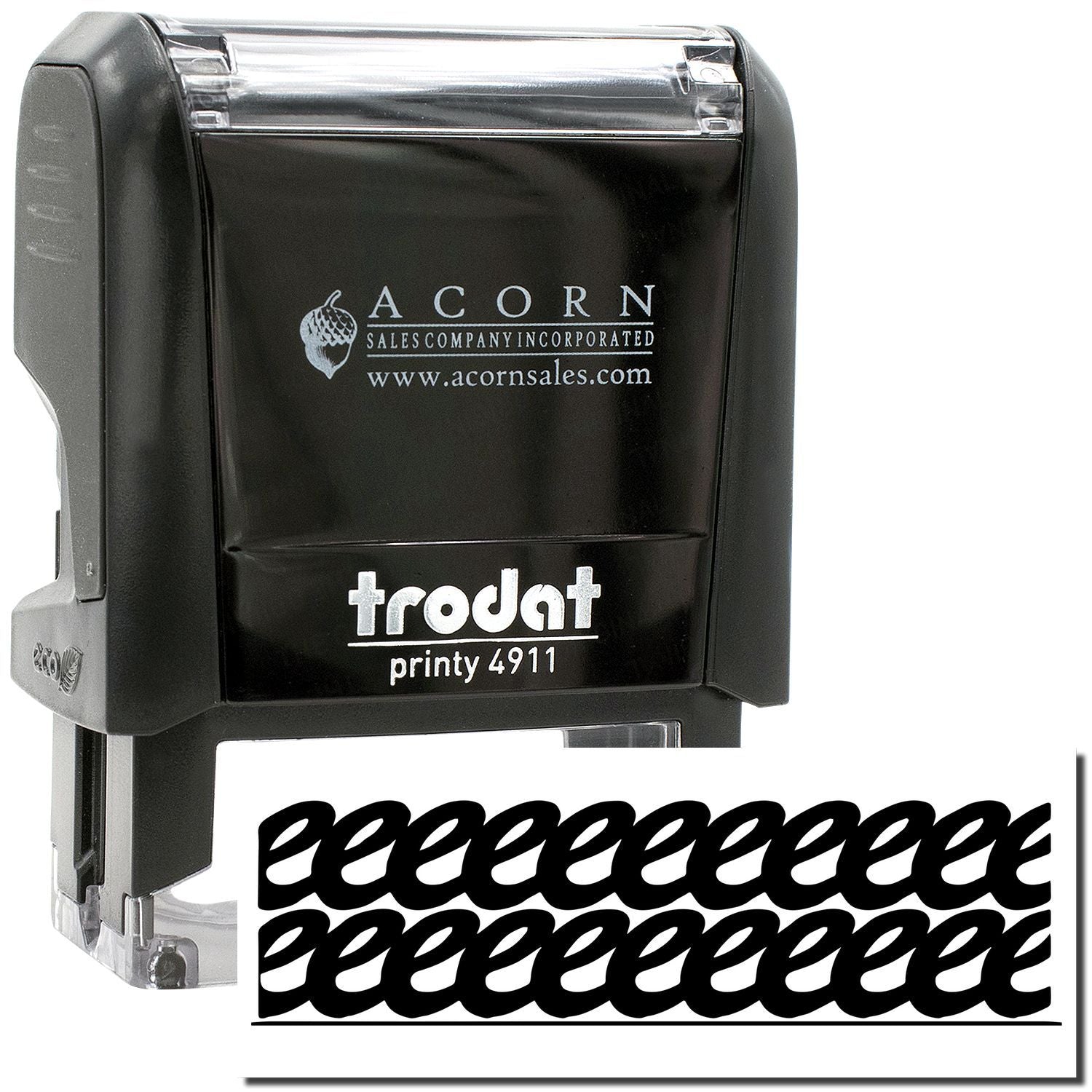 Trodat Printy 4911 self-inking rubber stamp with Acorn Sales logo and custom black imprint design