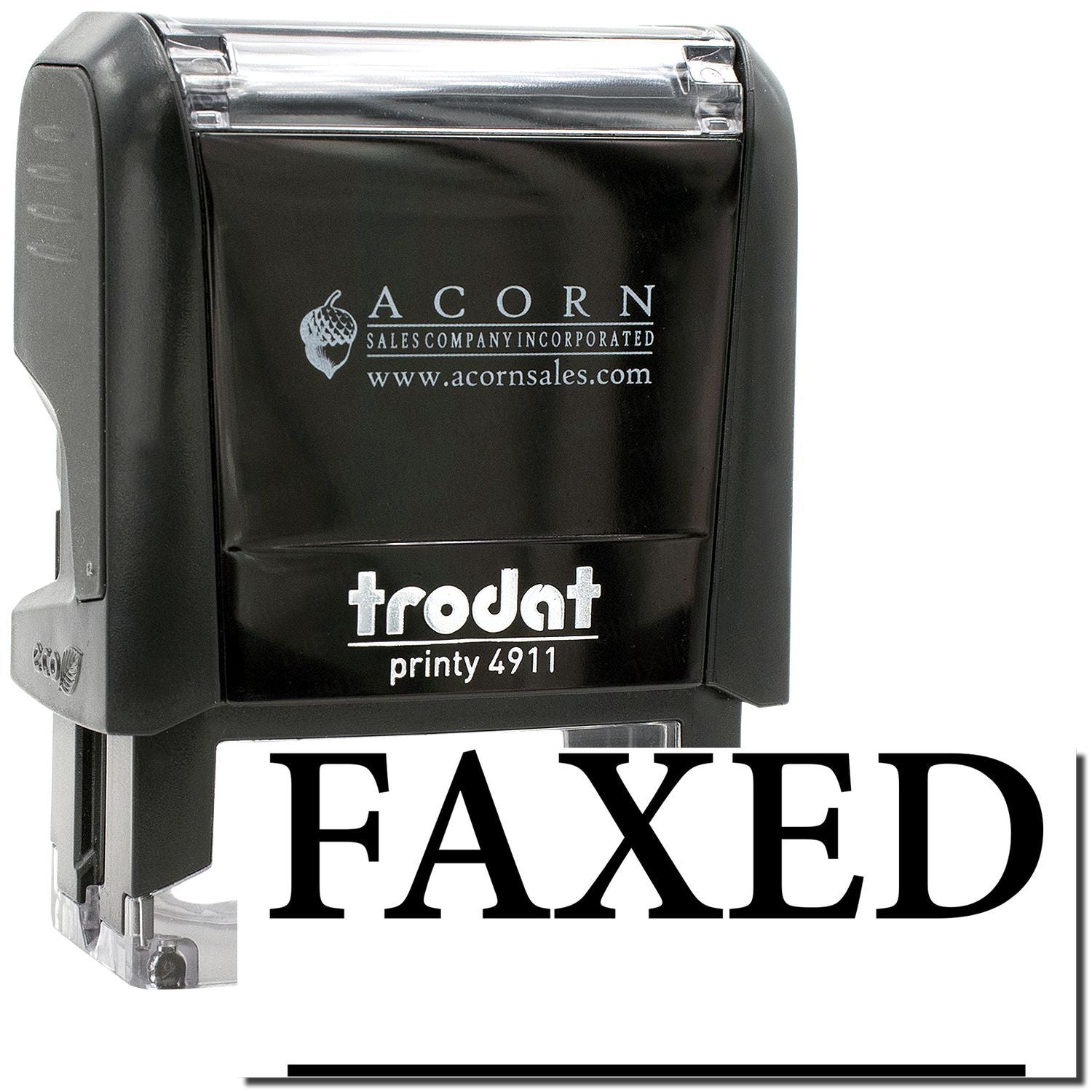 Black Trodat Printy 4911 self-inking FAXED stamp for office document handling