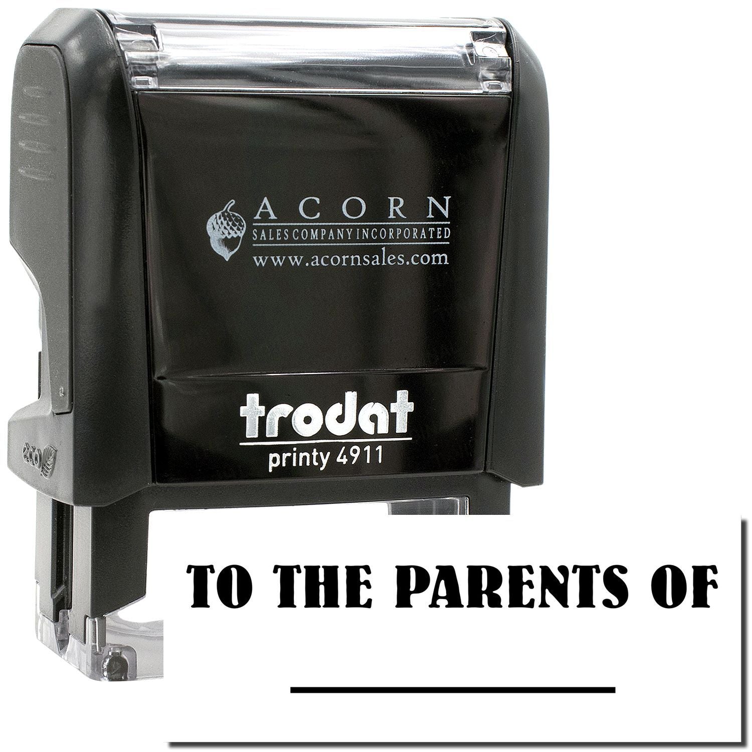 Trodat Printy 4911 self-inking stamp with To the parents of text, black office rubber stamp tool