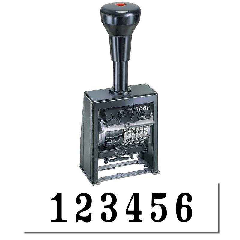 The image shows a numbering stamp "123456" showing.