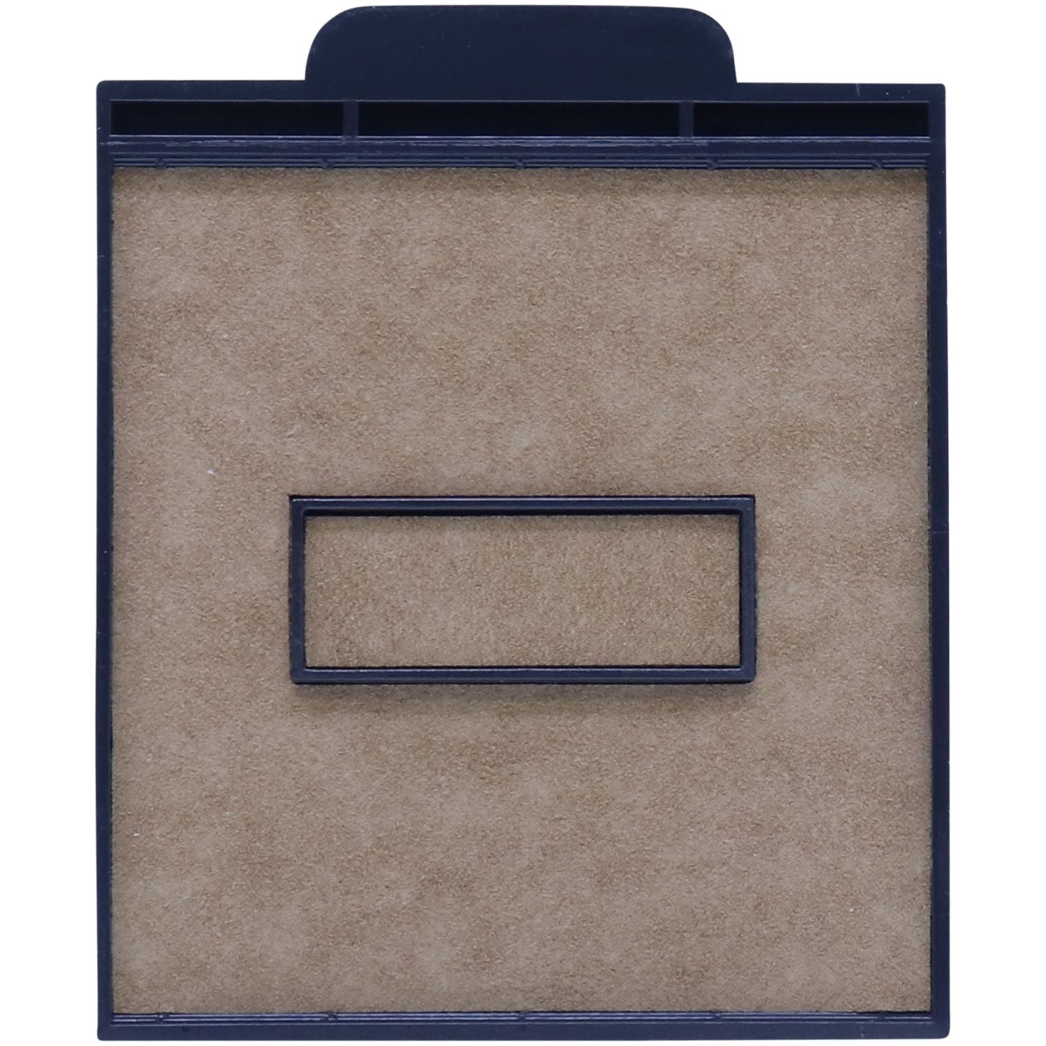 Navy blue felt memo board with pocket organizer on a white background