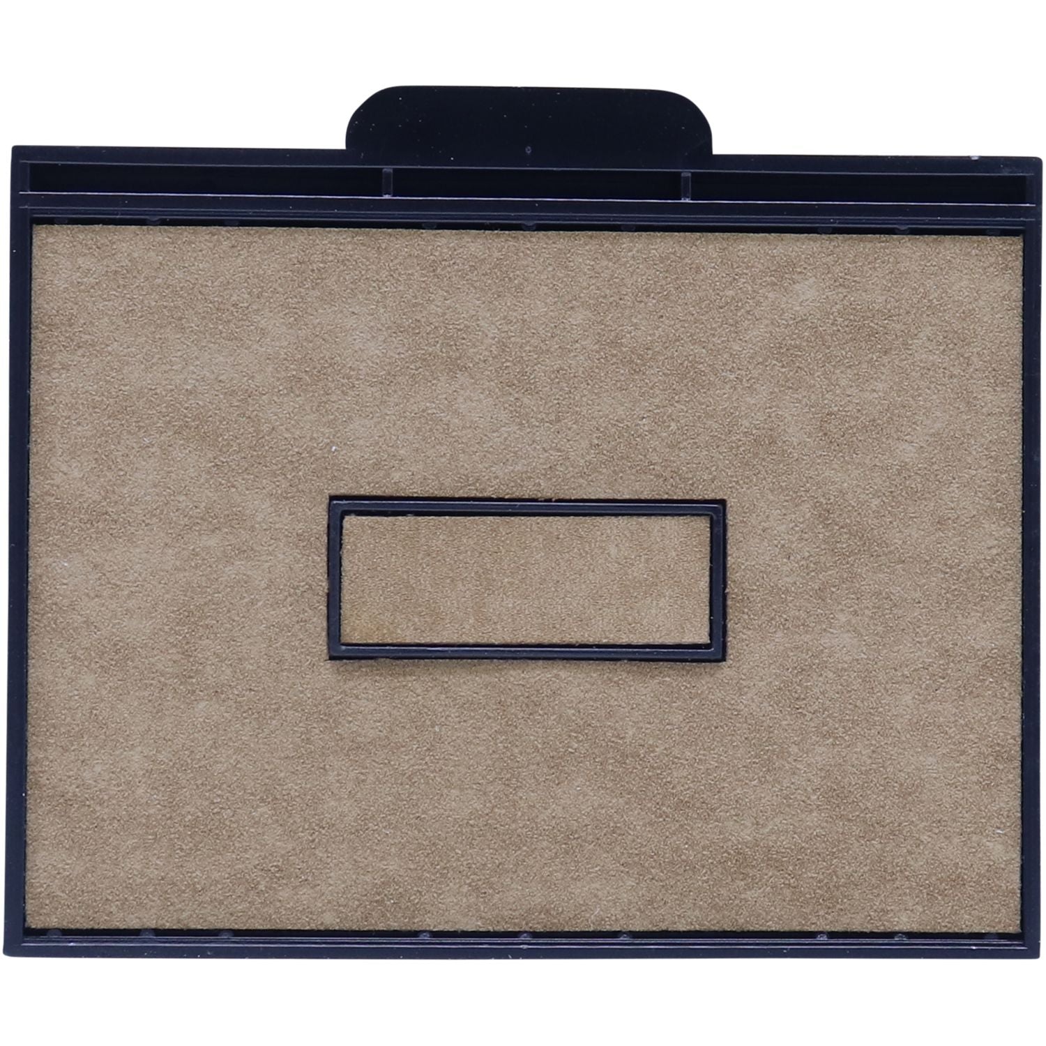 Black-framed beige felt bulletin board with center label holder, empty display board for office or home use
