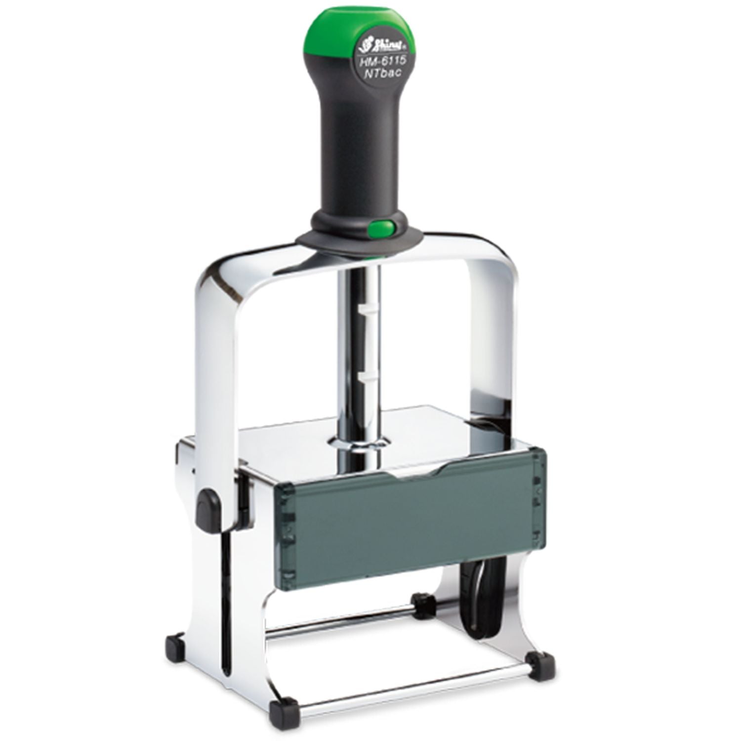 Shiny HM-6115 heavy duty self-inking date stamp with metal frame and green handle