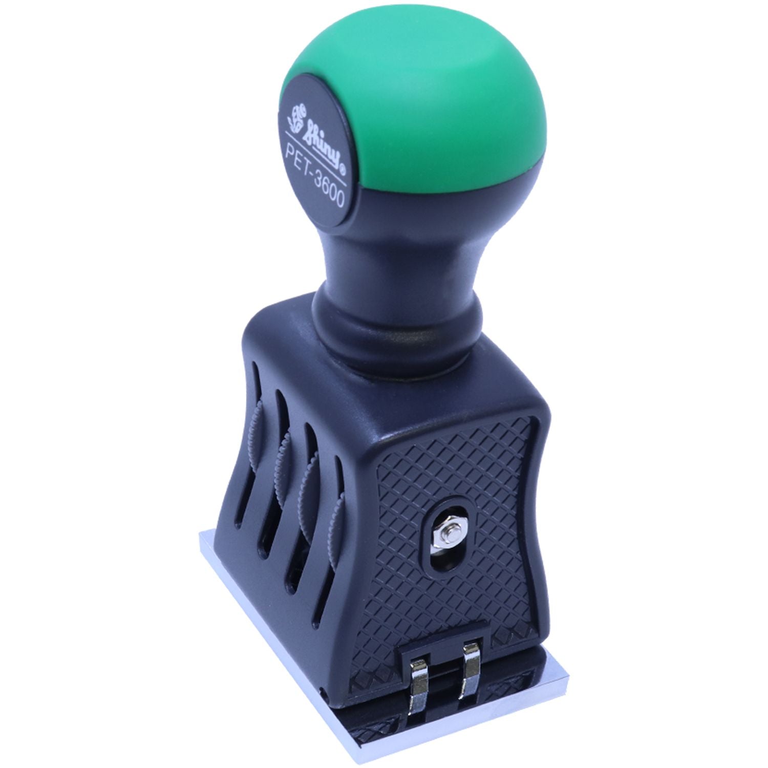 PET-3600 handheld pet grooming brush with green top and black base, isolated on white background.