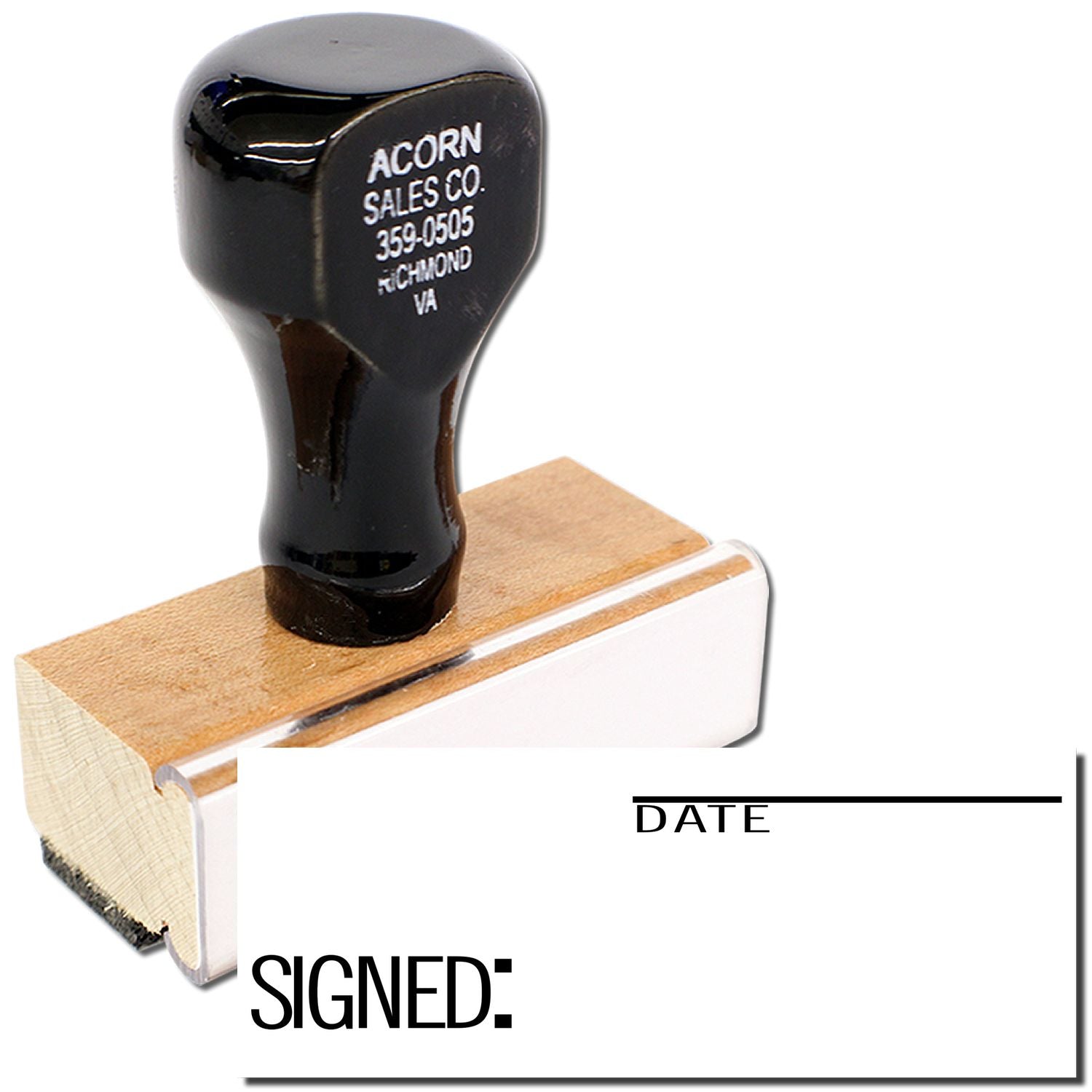 Self-inking date stamp with signed and date fields for document approval and office use