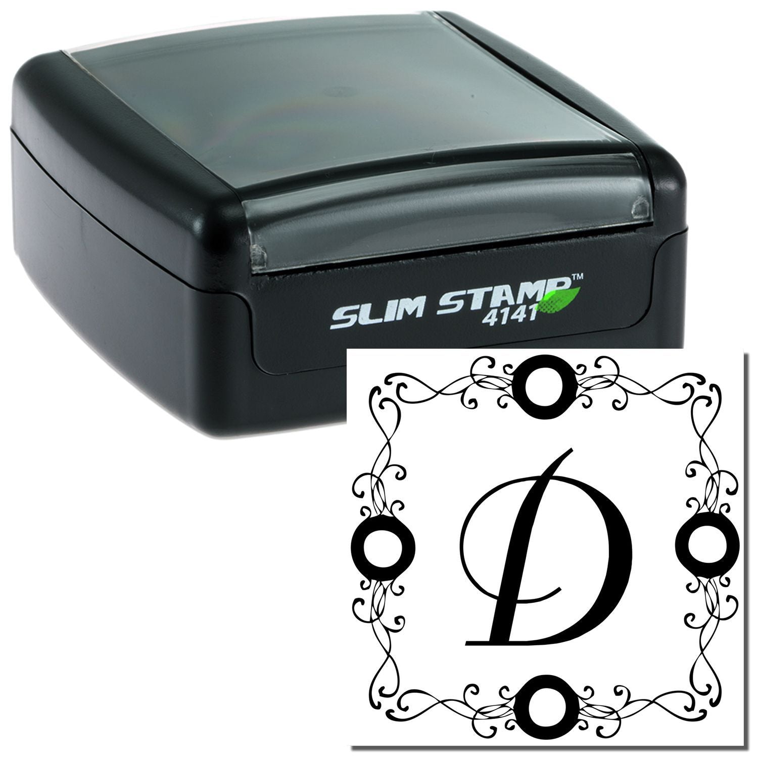 Slim Stamp 4141 custom rubber stamp with decorative monogram letter D design for personalized stationery and branding