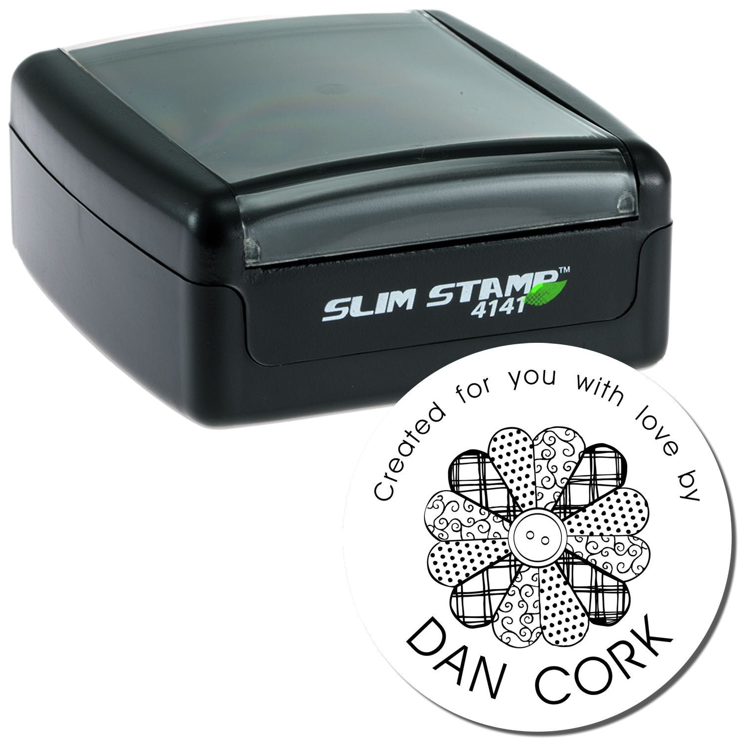 Slim Stamp 4141 self-inking stamp with 'Created for you with love' text for custom cards and crafting