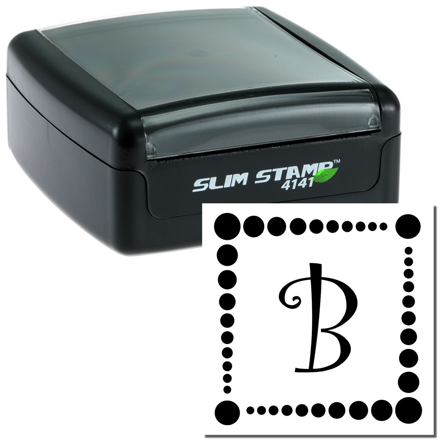 Slim Stamp 4141 self-inking custom monogram stamp with decorative letter B for personalized branding