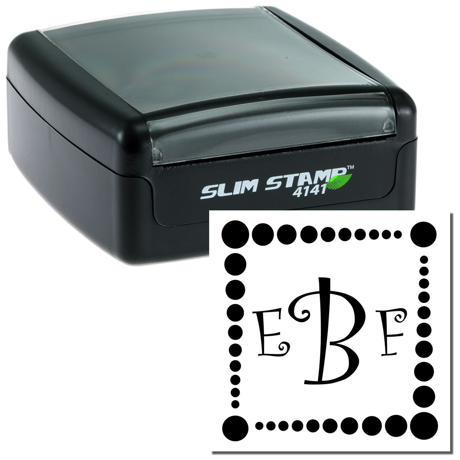 SLIM STAMP 4141 compact stamp showing an example imprint for quick labeling, paperwork marking, and self-inking use