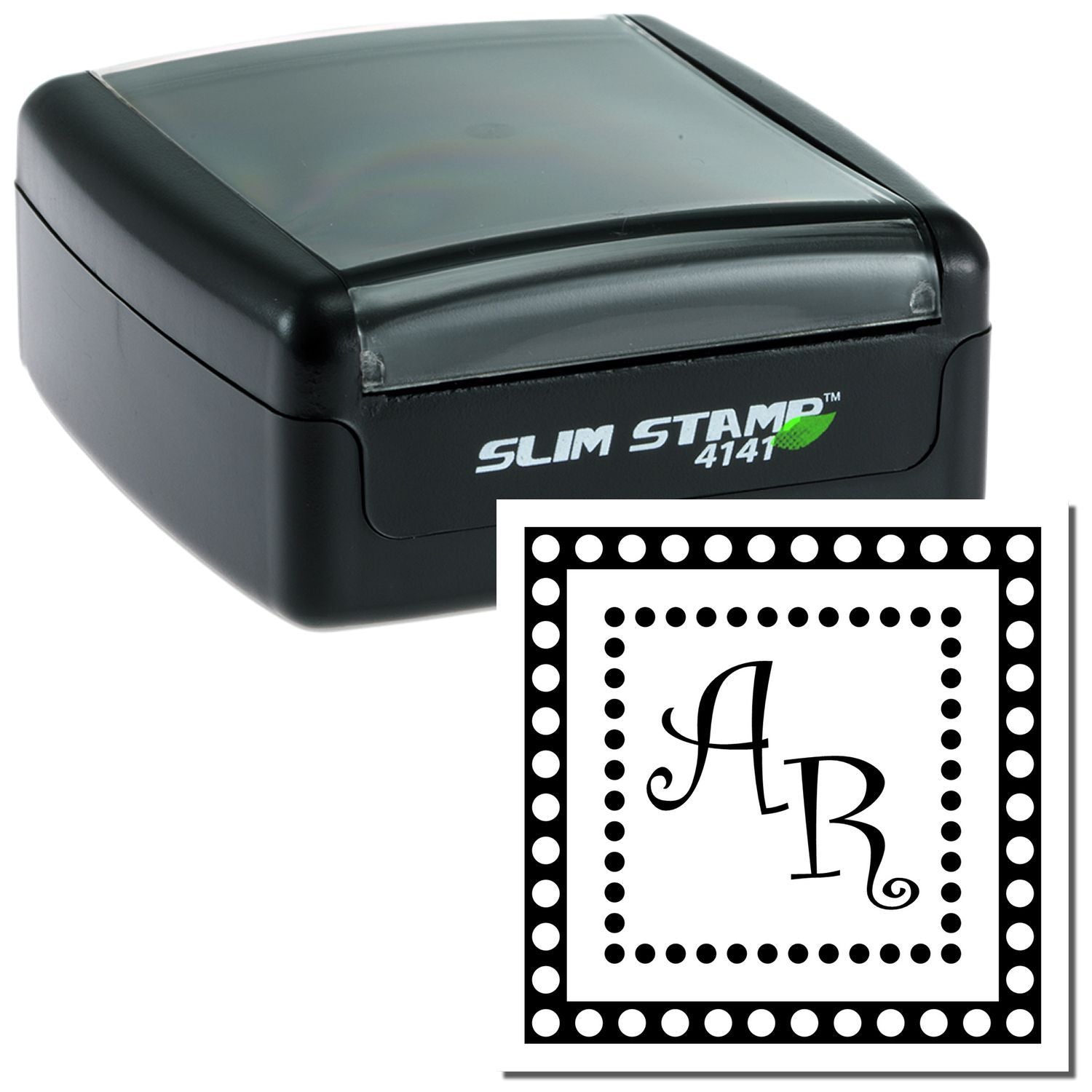 Slim Stamp 4141 personalization stamper with alphabet AB border label, showing custom stamping design for crafts.