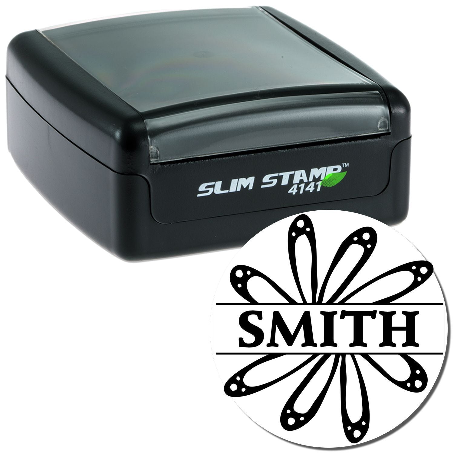 Slim Stamp 4141 self-inking stamp with SMITH logo for quick, clean date and message imprinting