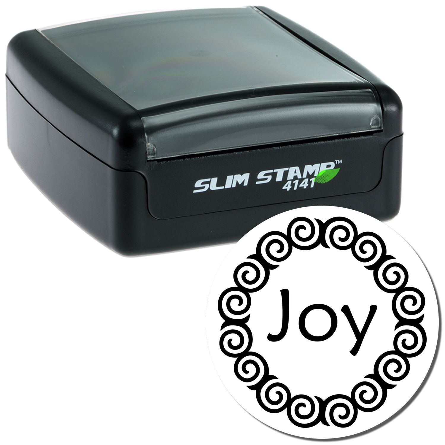 Slim Stamp 4141 self-inking stamp with Joy holiday design, compact black ink pad for cards, crafts, and scrapbooking