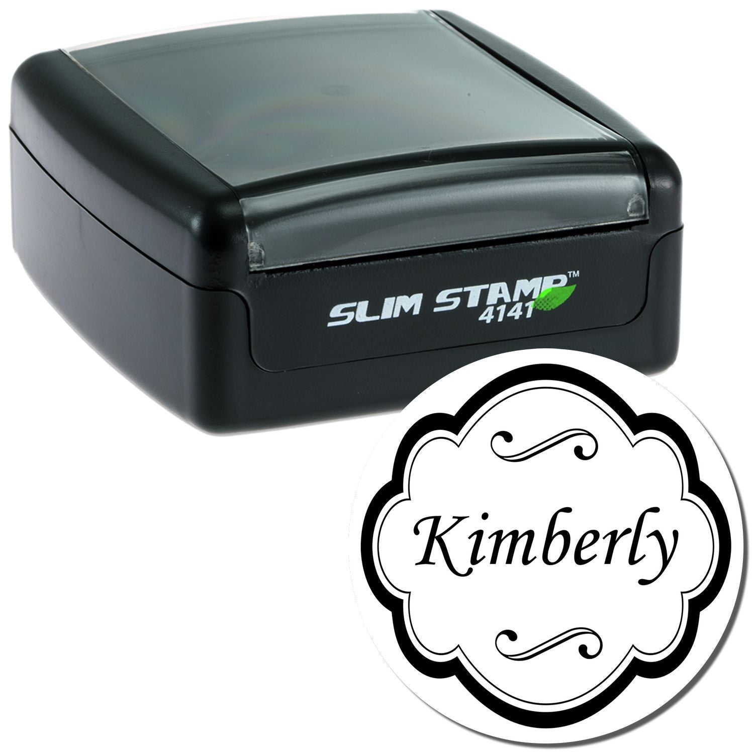 Slim Stamp 4141 custom self-inking rubber stamp with personalized Kimberly name design