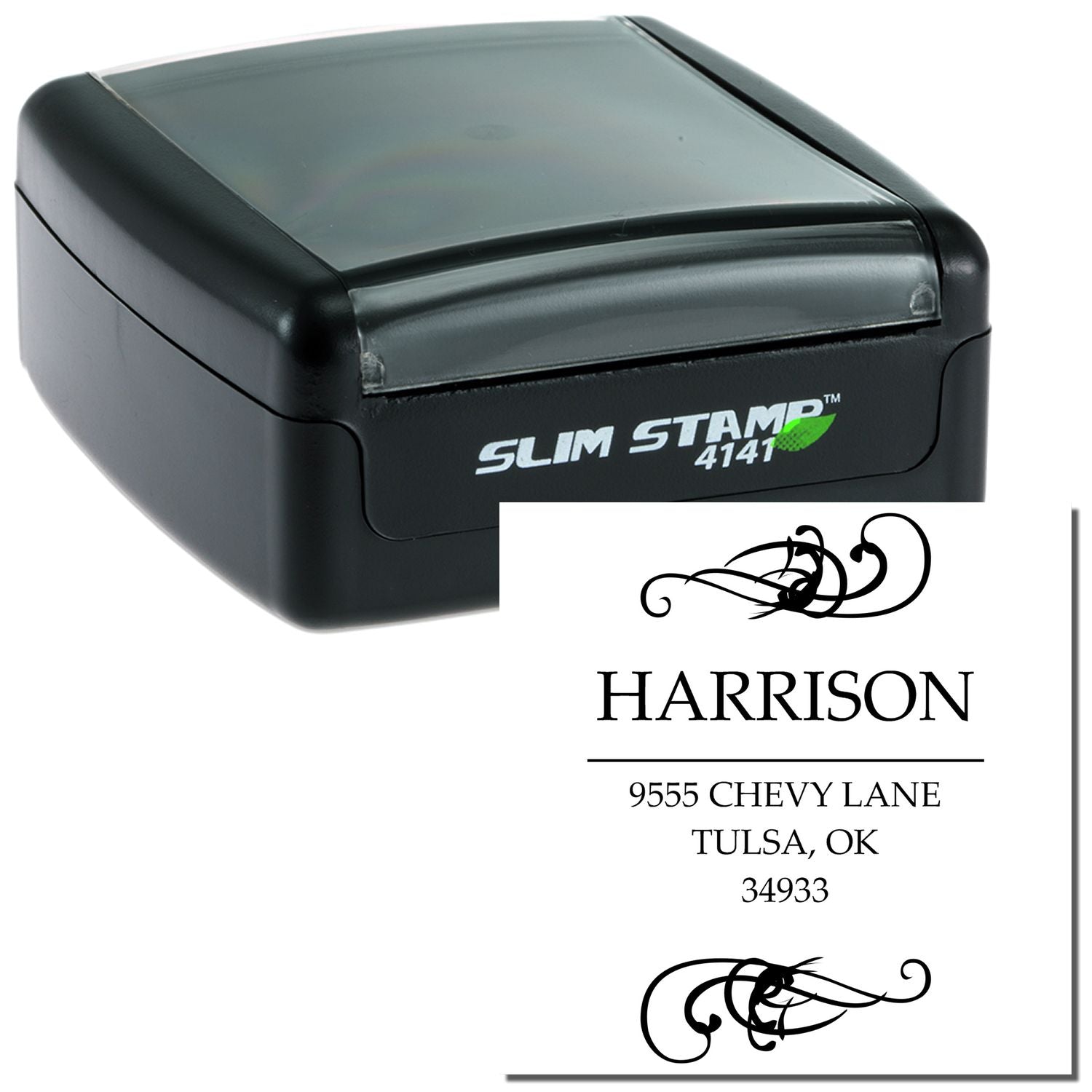 Custom self-inking Slim Stamp 4141 rubber stamp with personalized address design for business or return mail.