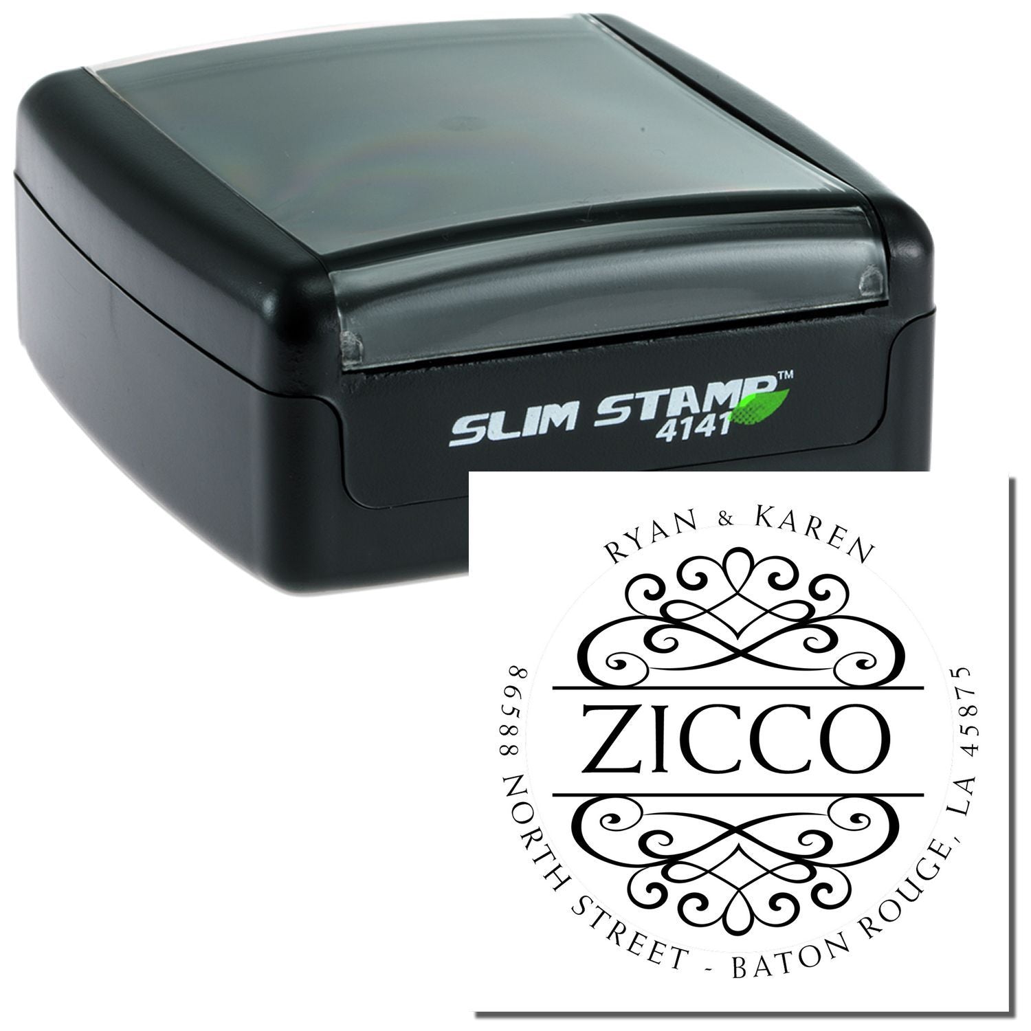 ZICCO Slim Stamp 4141 ink stamp showing Ryan & Karen ZICCO logo for journaling, scrapbooking and craft projects.