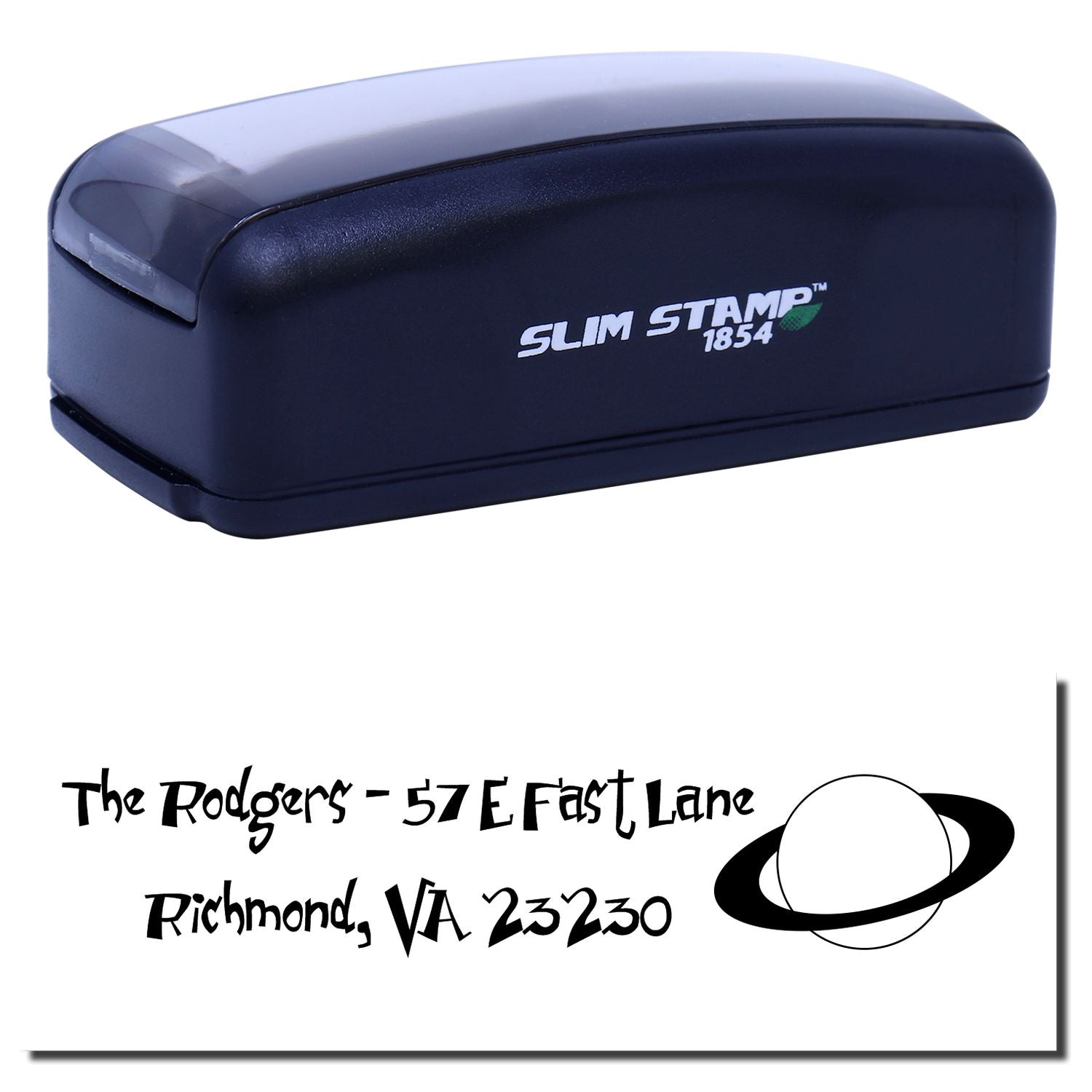 Slim Stamp 1854 self-inking address rubber stamp with custom return address impression for mailing and business use.