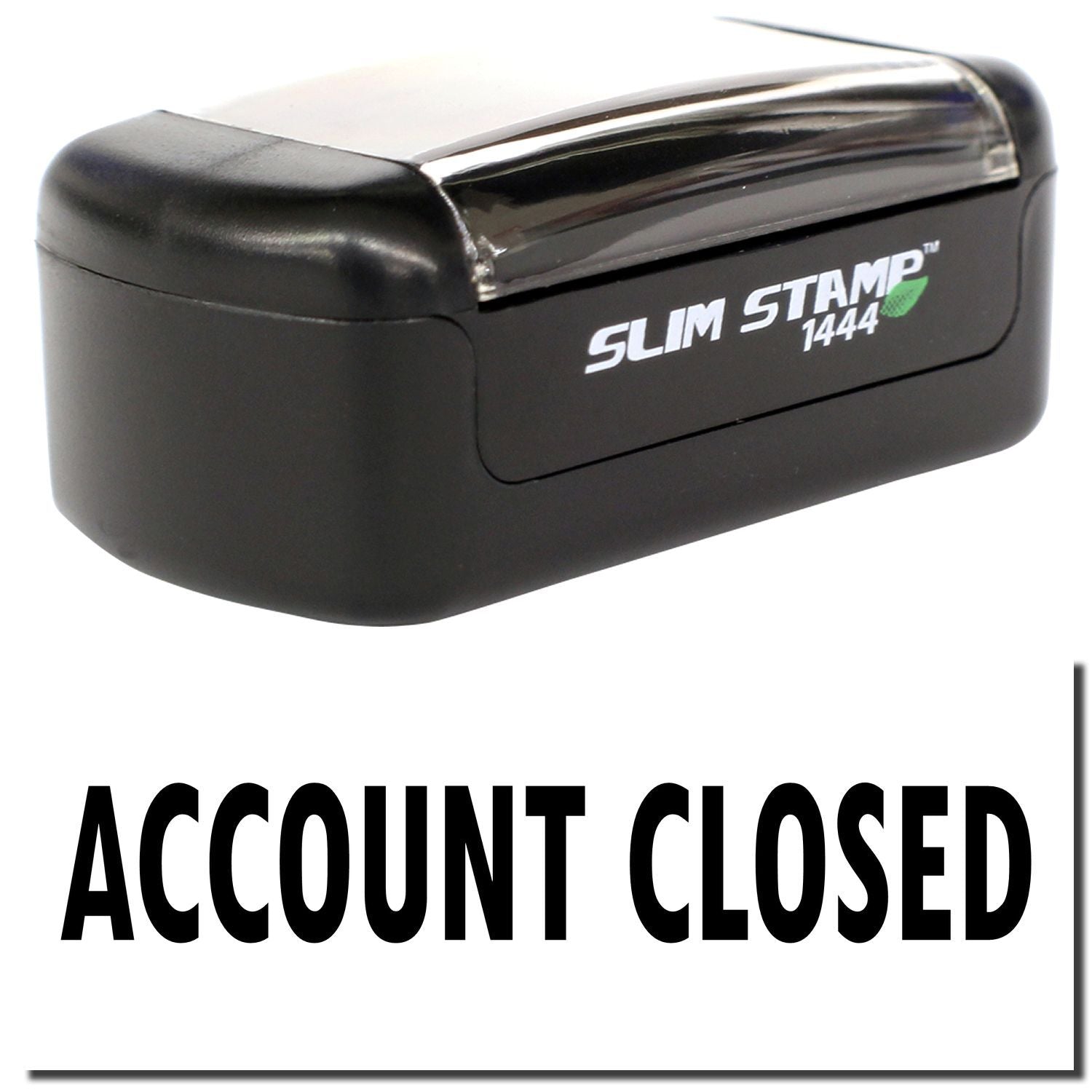 Black Slim Stamp 1444 self-inking rubber stamp with Account Closed text for office and banking use