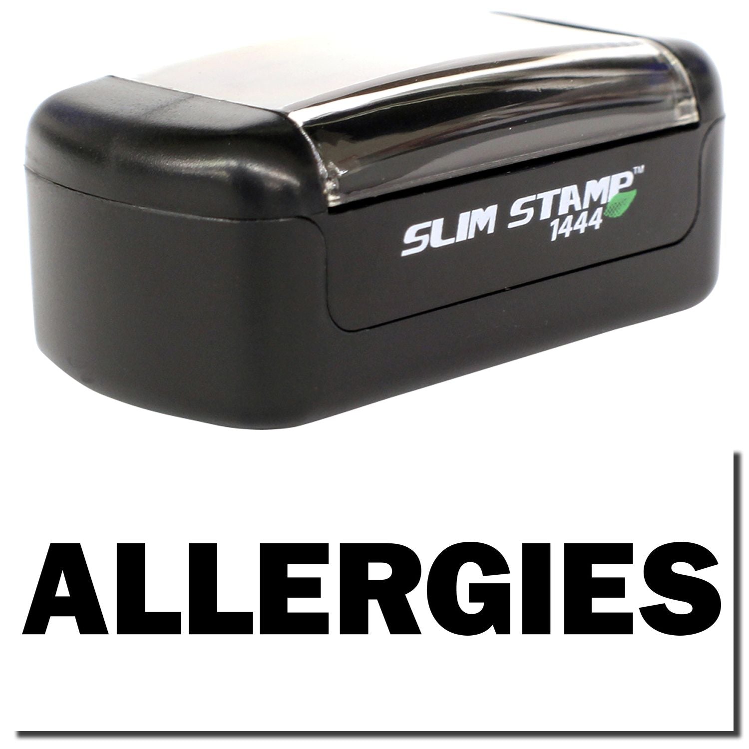 Black Slim Stamp 1444 allergy stamp for medical labeling and prescription use with ALLERGIES text.