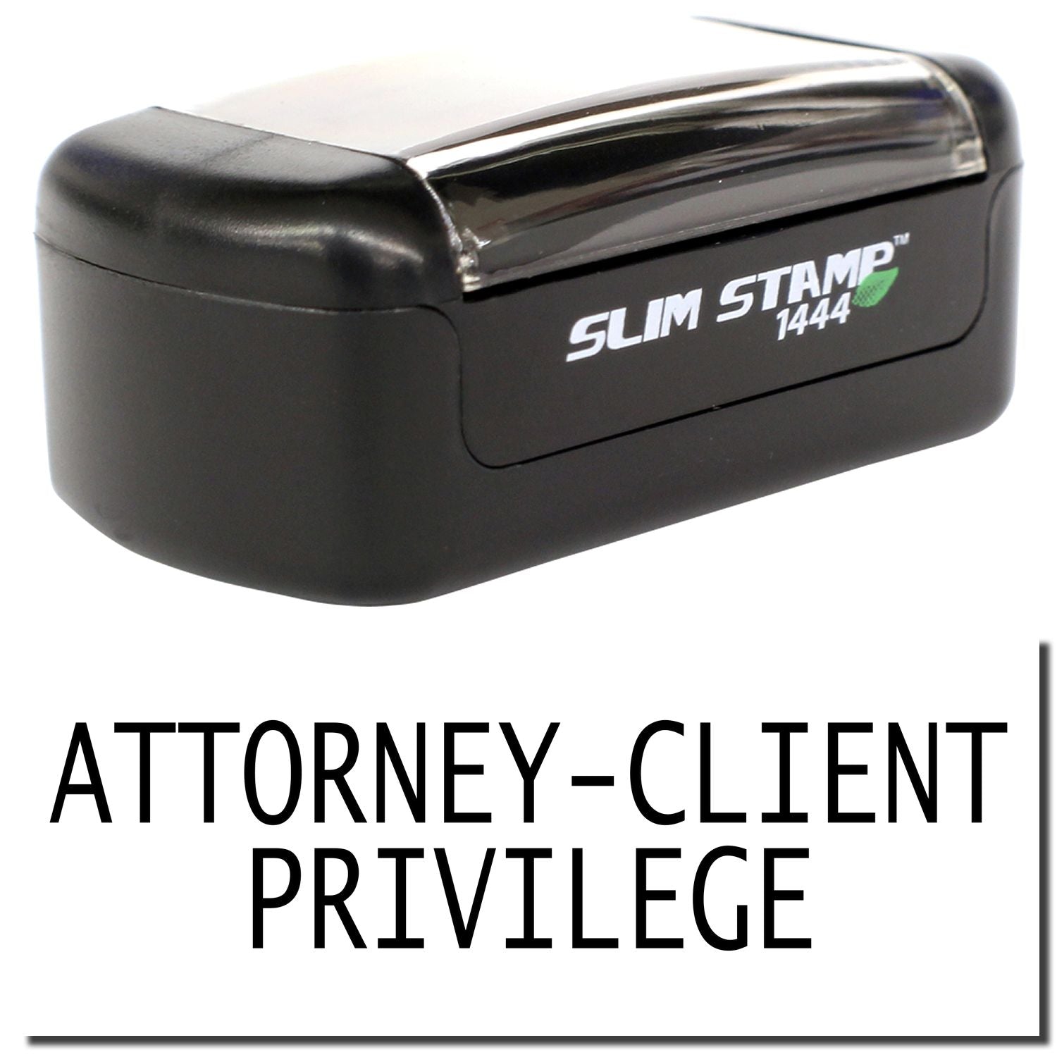 Attorney-client privilege slim stamp, black self-inking office stamp for legal documents.
