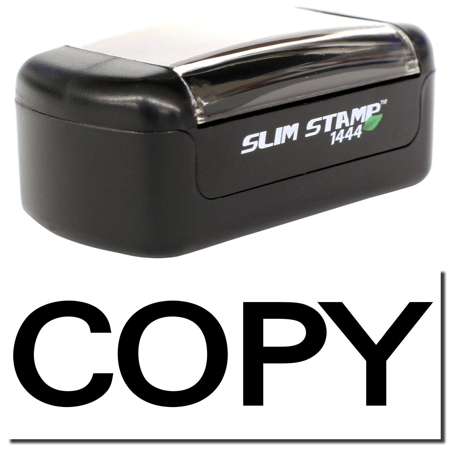 Slim Stamp 1444 self-inking copy stamp with black body and clear cover, ideal for marking documents COPY