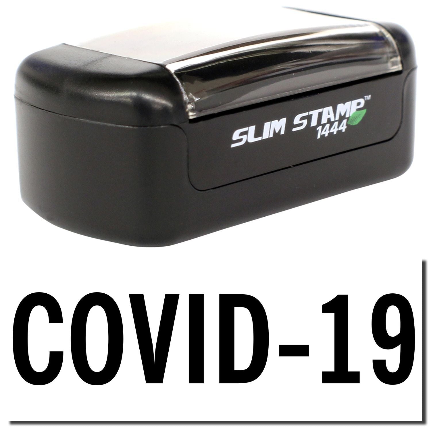 Black Slim Stamp 1444 COVID-19 self-inking rubber stamp for office documents