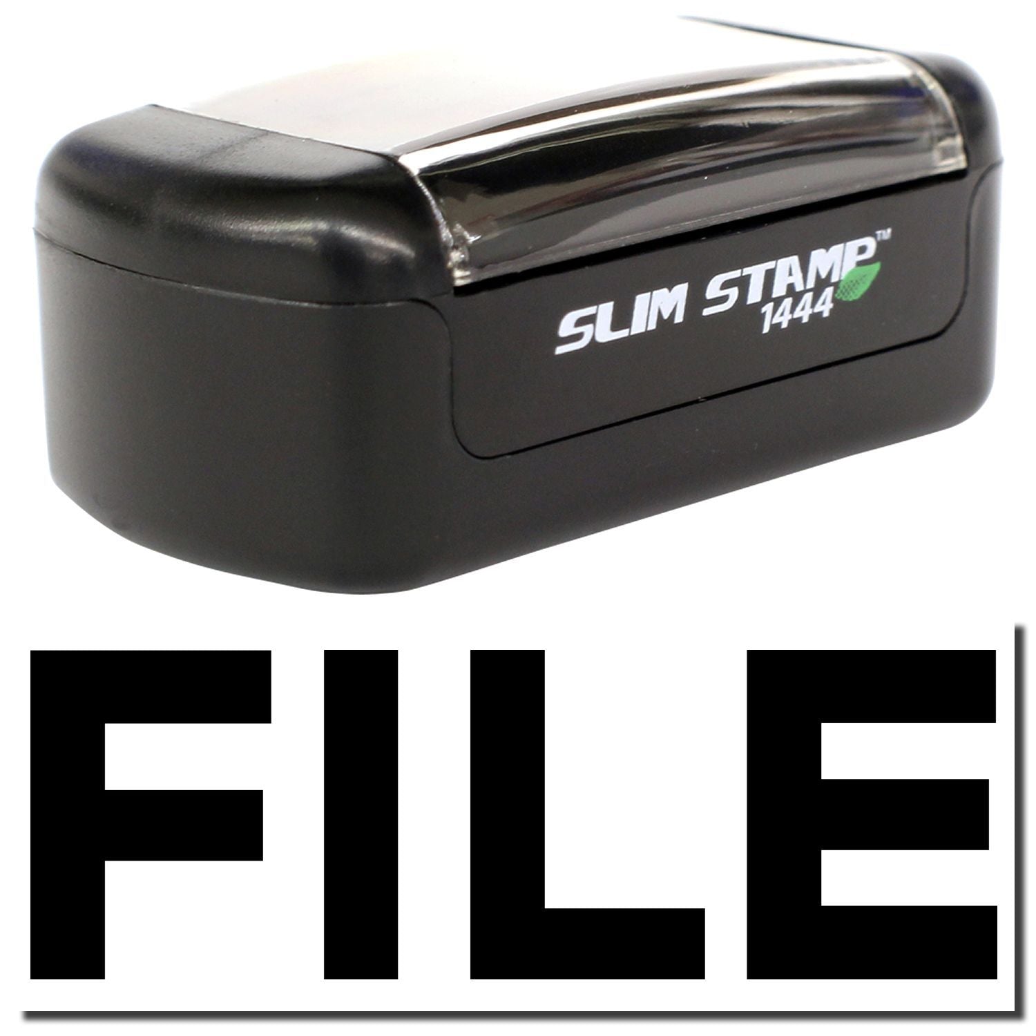 Black Slim Stamp 1444 self-inking file stamp for office document marking