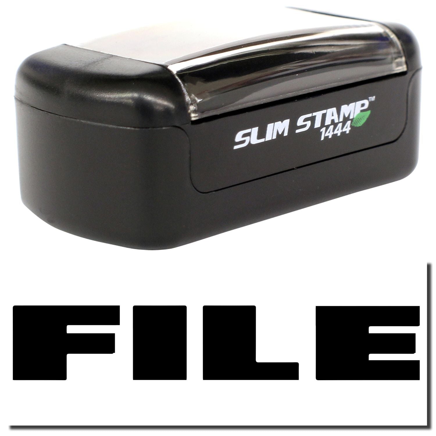 Black Slim Stamp 1444 self-inking file stamp for office document marking and labeling