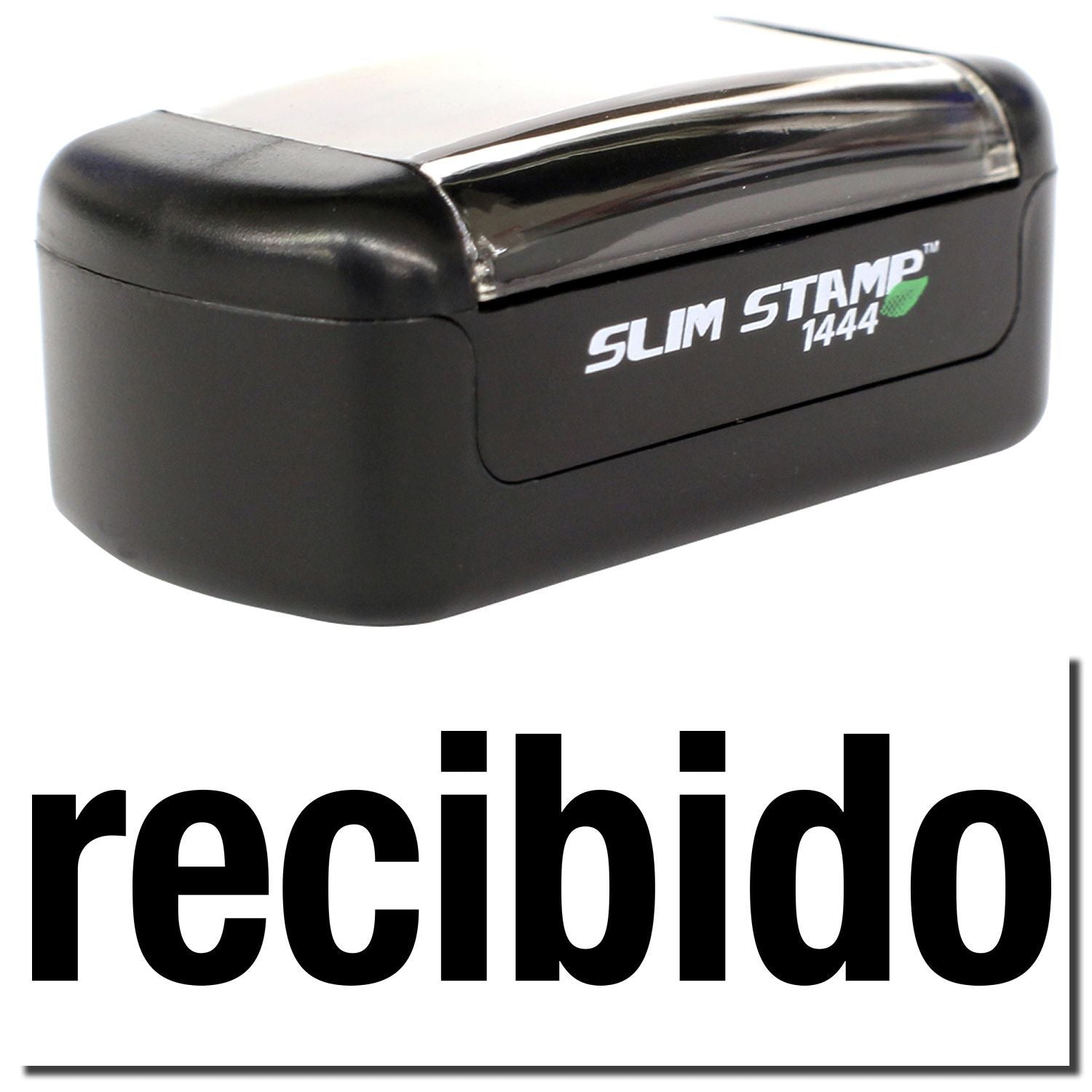 Slim Stamp 1444 self-inking stamp with recibido text for document received marking.