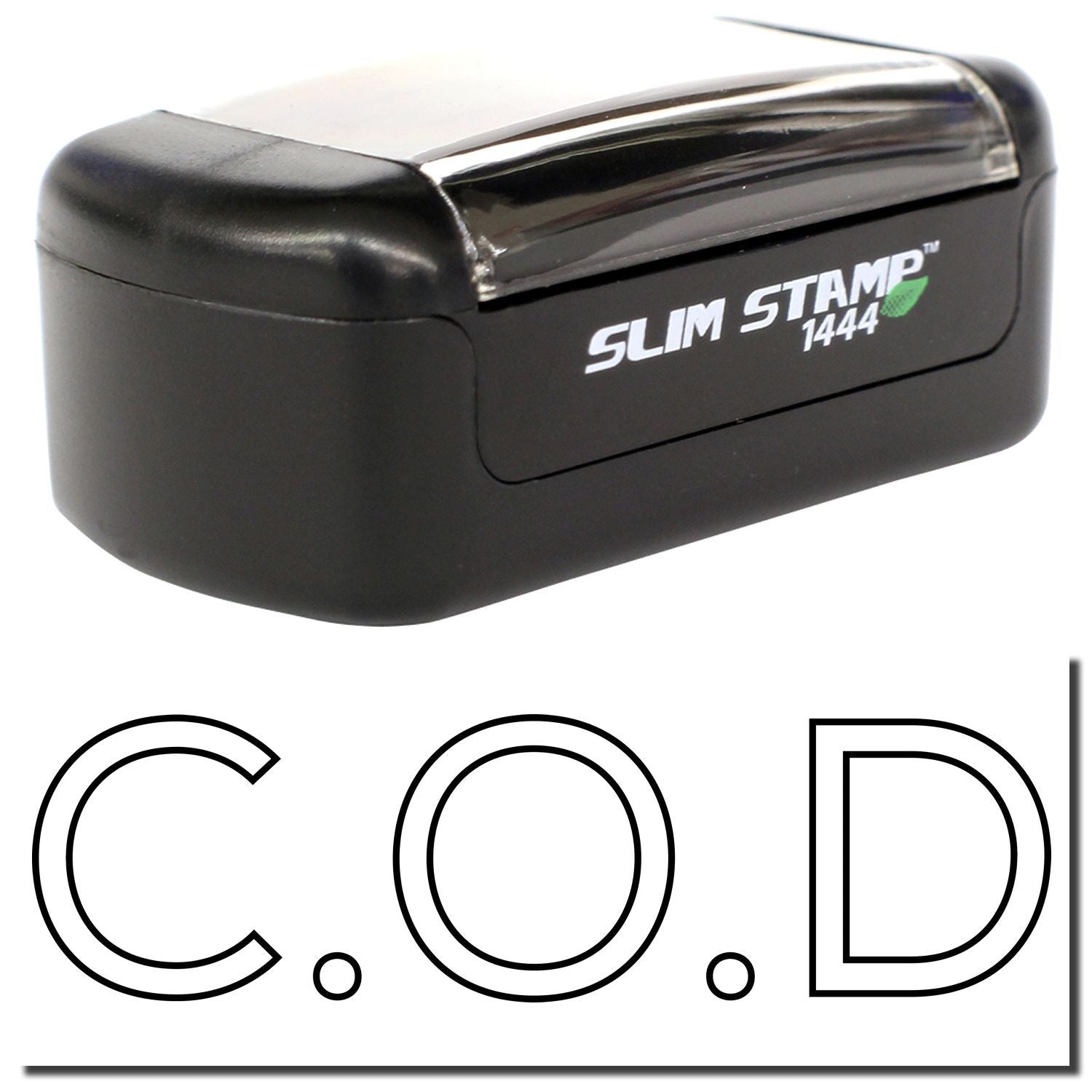 Black Slim Stamp 1444 C.O.D. self-inking stamp on white background