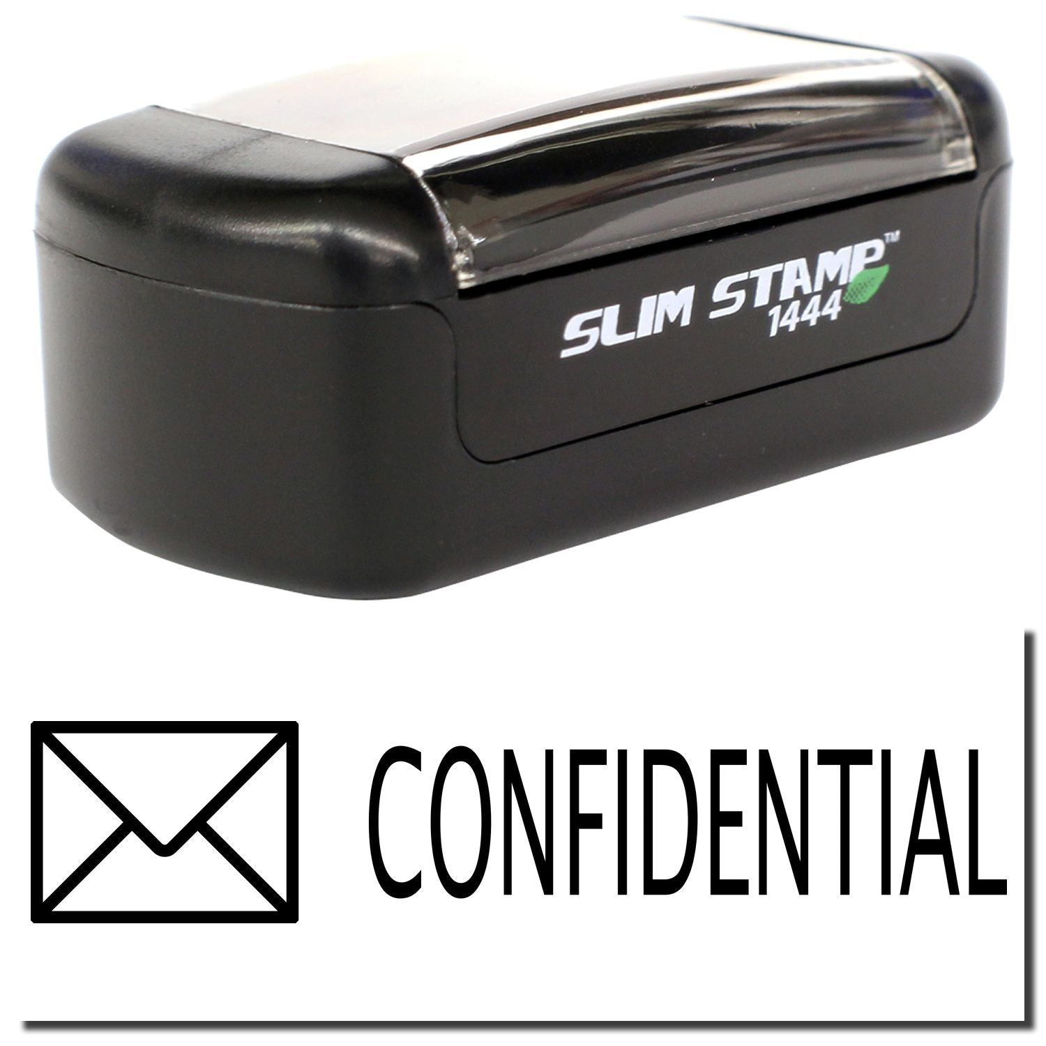 Black Slim Stamp 1444 confidential self-inking stamp with envelope icon and CONFIDENTIAL text.